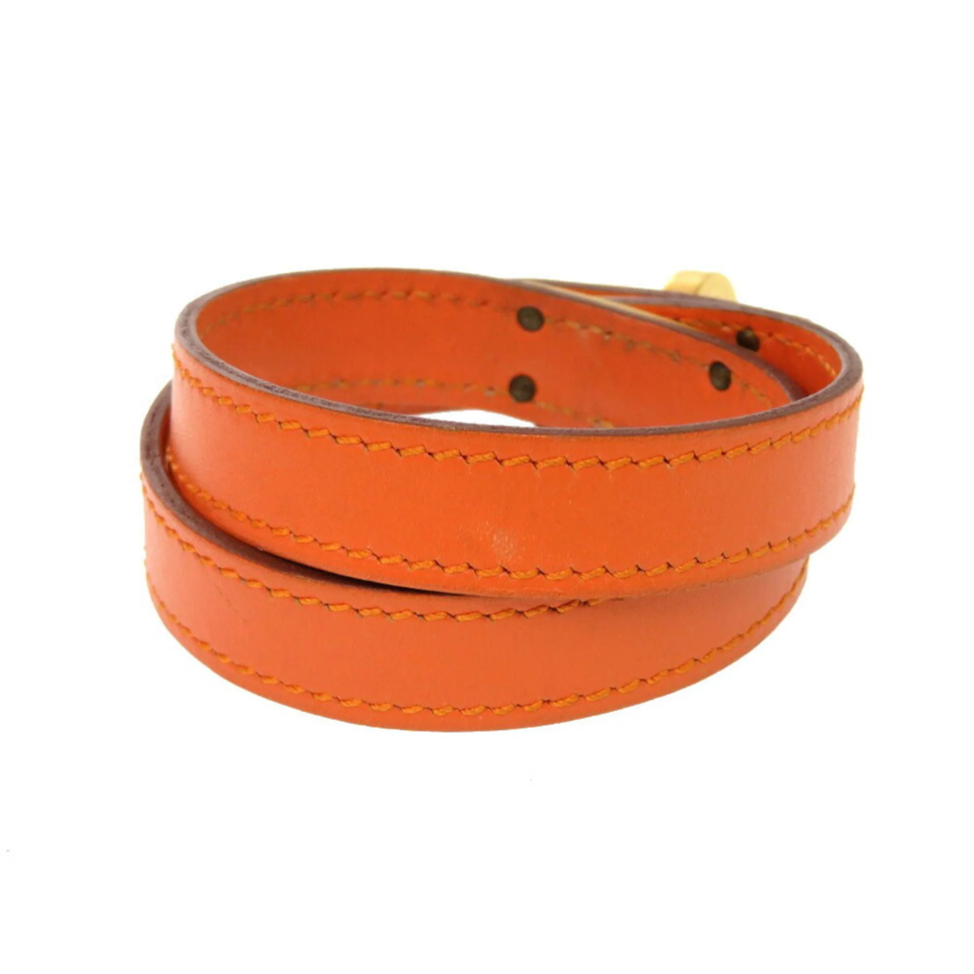 Kelly Double Tour Bracelet Swift Leather Gold and Orange - Image 3