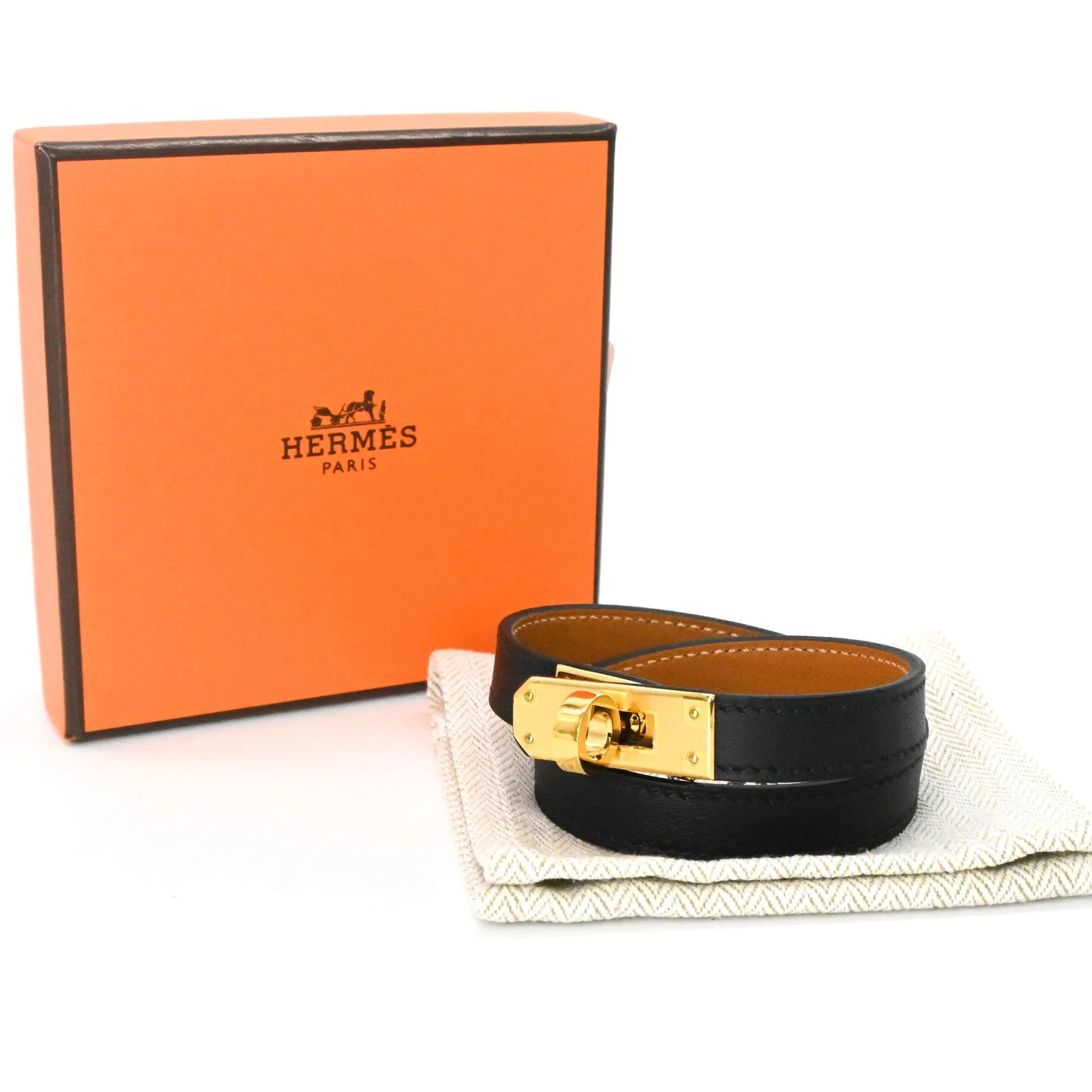 Kelly Double Tour Bracelet Swift Leather Mini Black and Brown