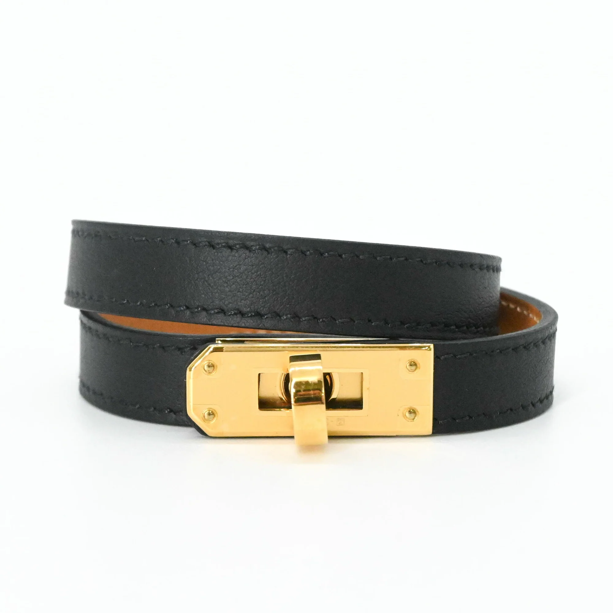 Kelly Double Tour Bracelet Swift Leather Mini Black and Brown - Image 2