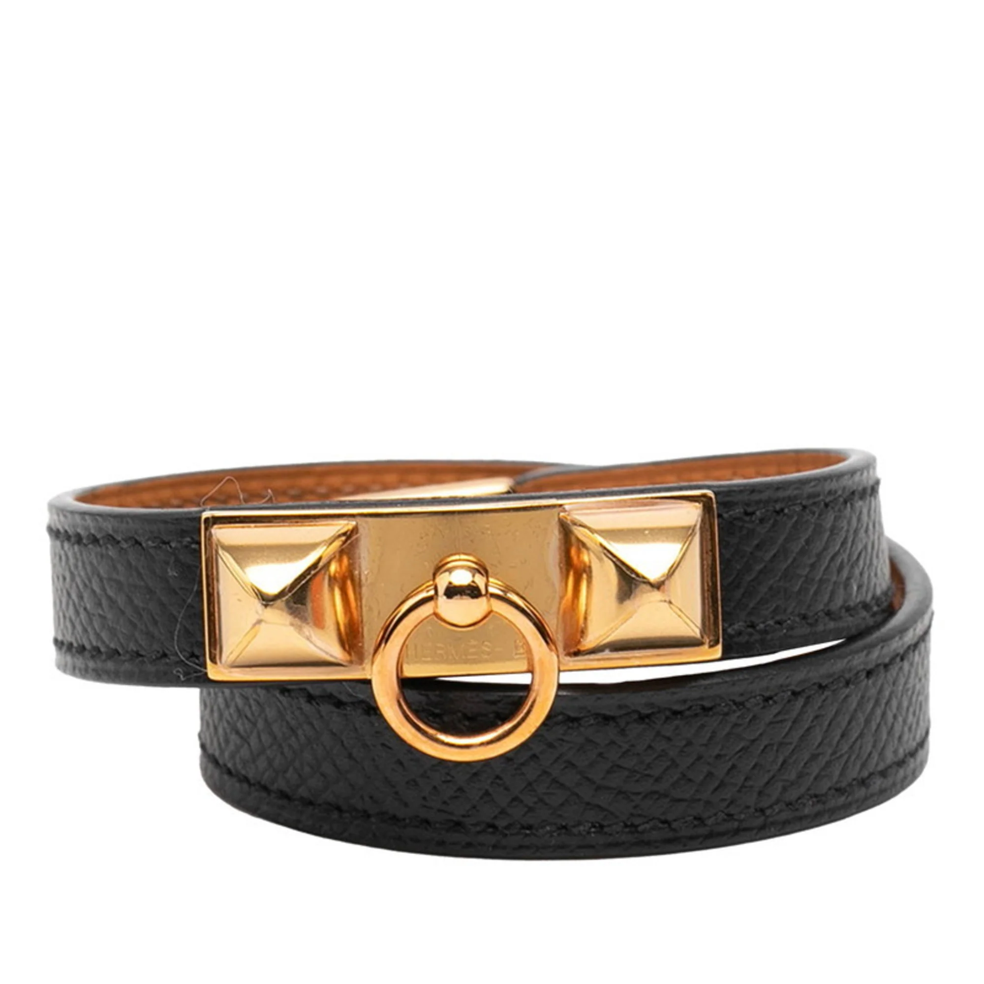 Rivale Double Tour Bracelet Epsom Leather Black and Gold