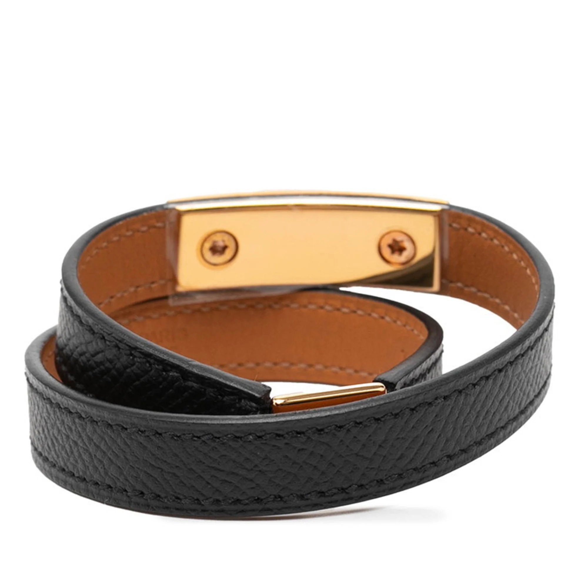 Rivale Double Tour Bracelet Epsom Leather Black and Gold - Image 3