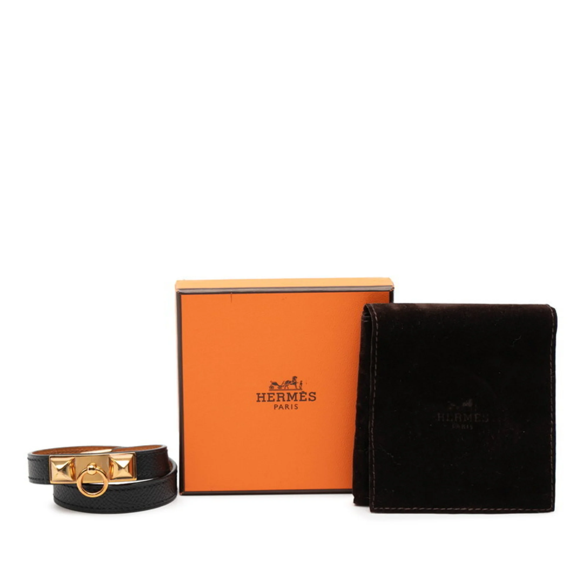 Rivale Double Tour Bracelet Epsom Leather Black and Gold - Image 7