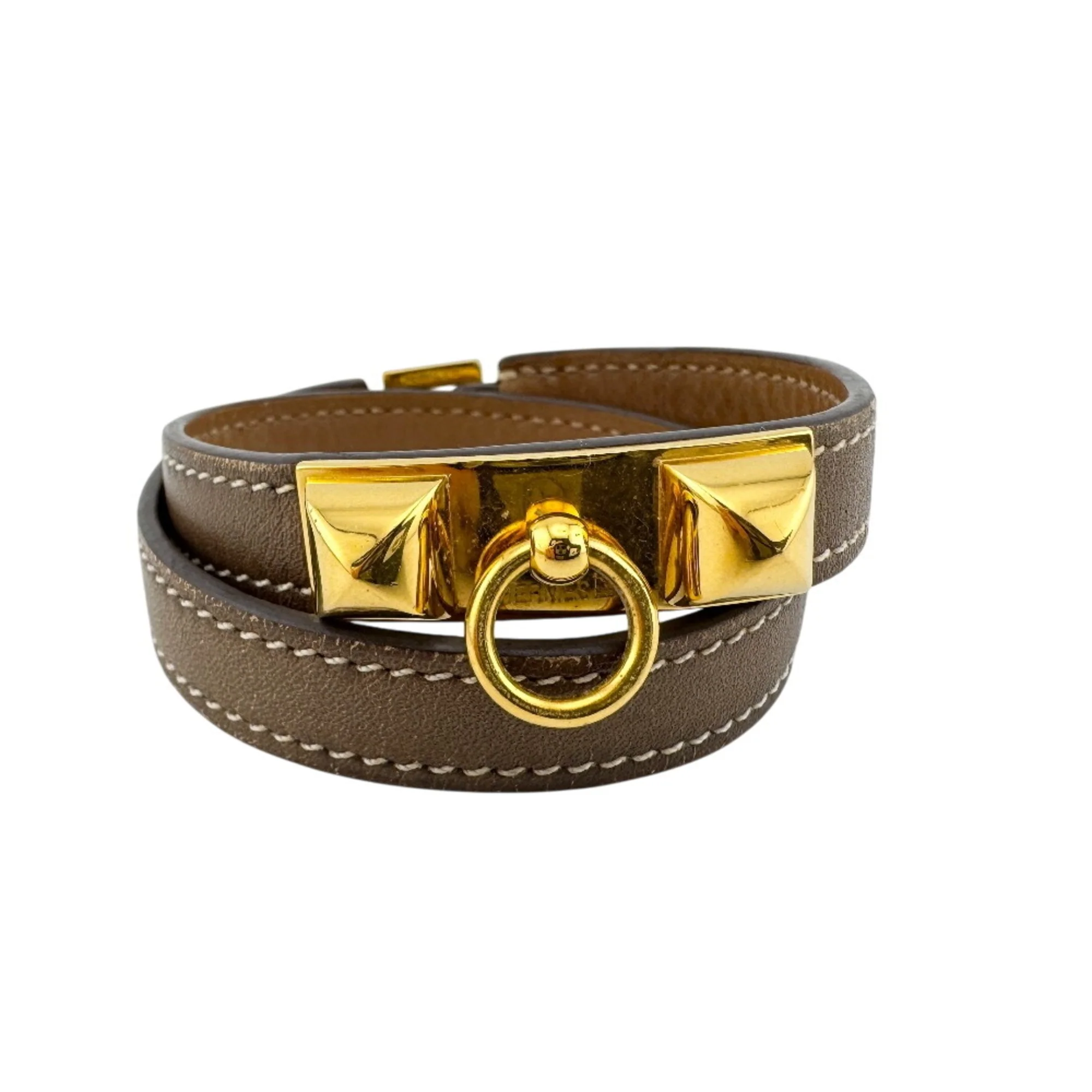 Rivale Double Tour Bracelet Leather and Metal Brown Etoupe Gray