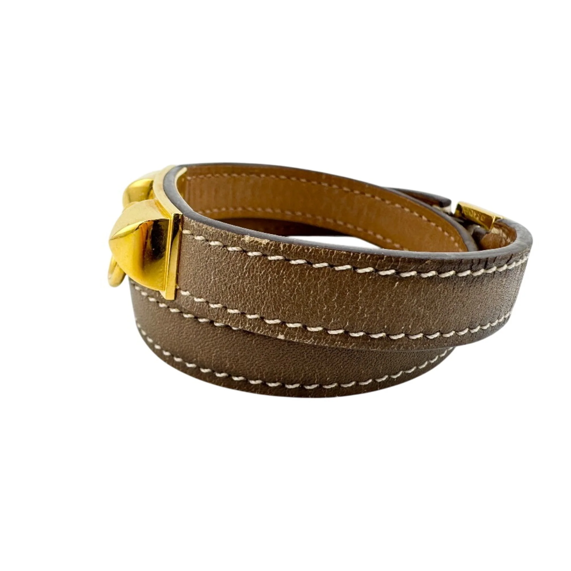 Rivale Double Tour Bracelet Leather and Metal Brown Etoupe Gray - Image 2