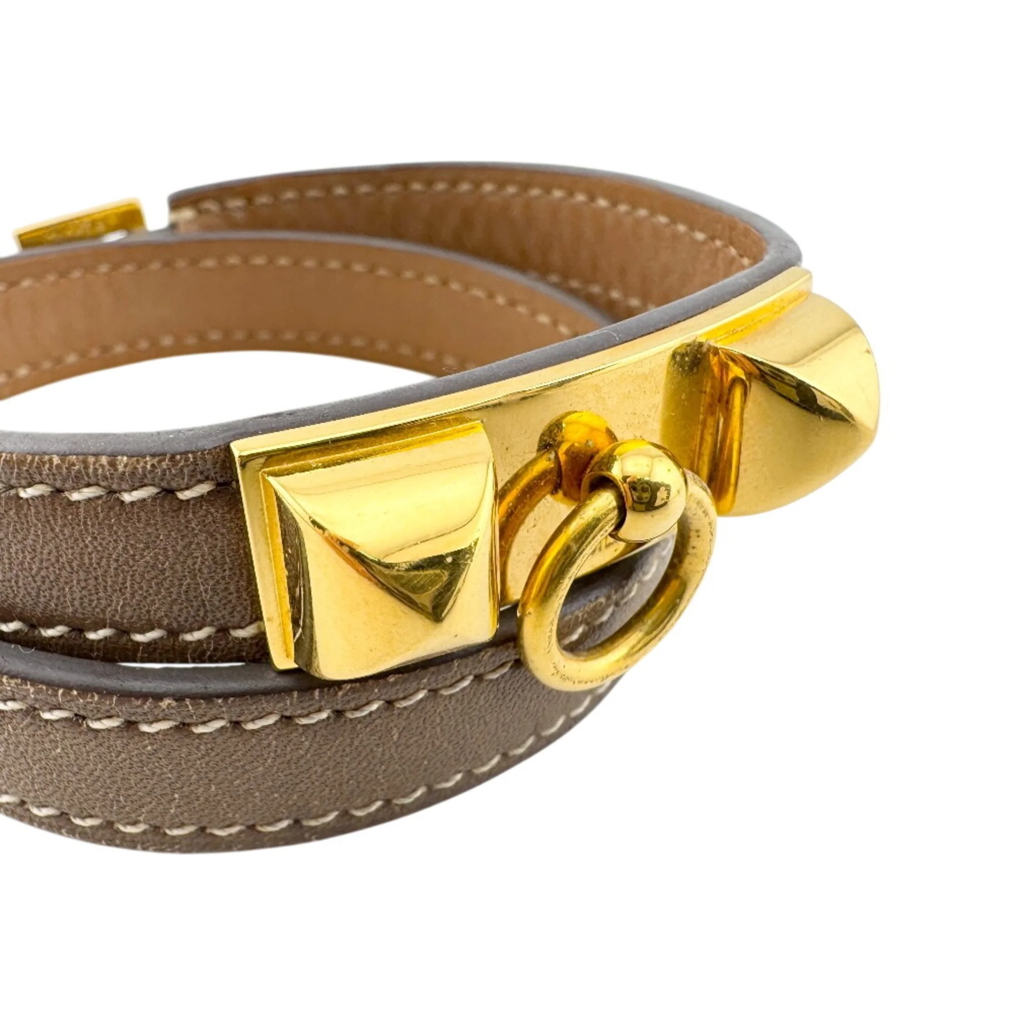 Rivale Double Tour Bracelet Leather and Metal Brown Etoupe Gray - Image 5