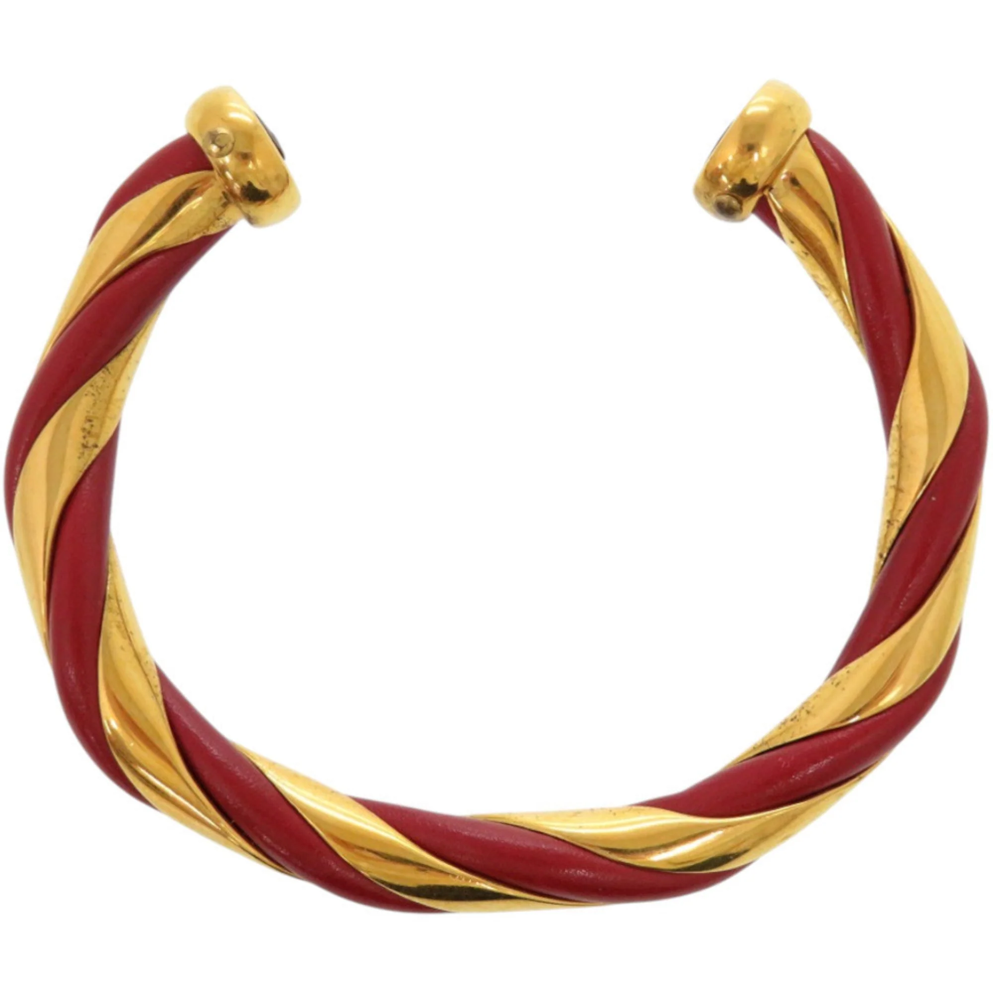 Twist Bracelet Leather and Metal Red and Gold - Image 3