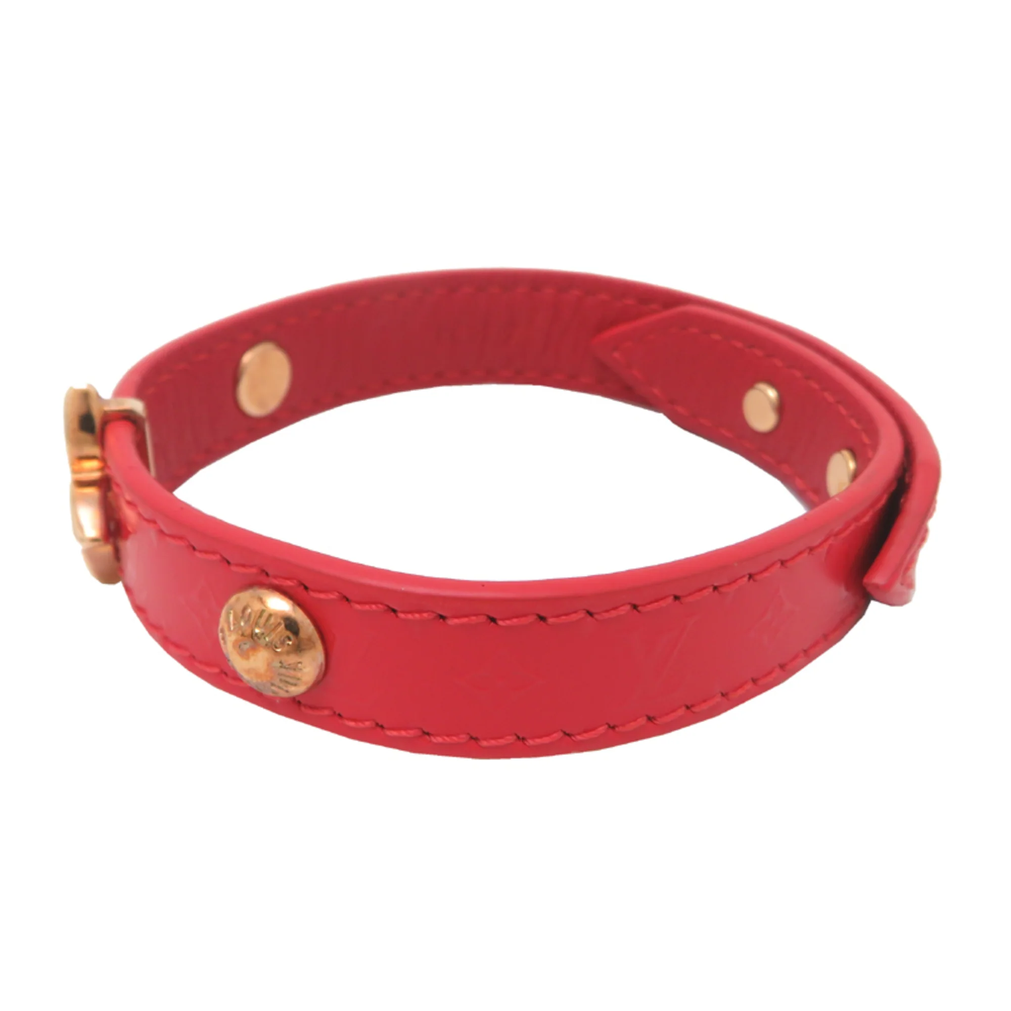 Flower Bracelet Leather and Monogram Gold and Red - Image 2