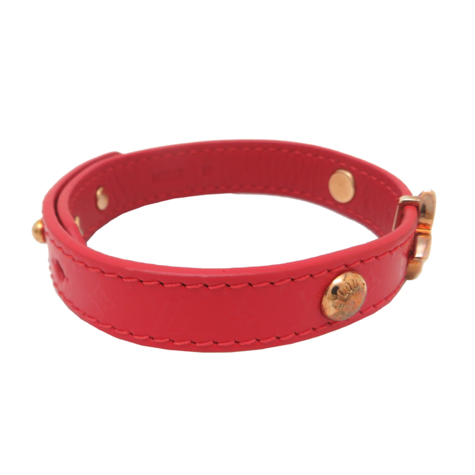 Flower Bracelet Leather and Monogram Gold and Red - Image 4