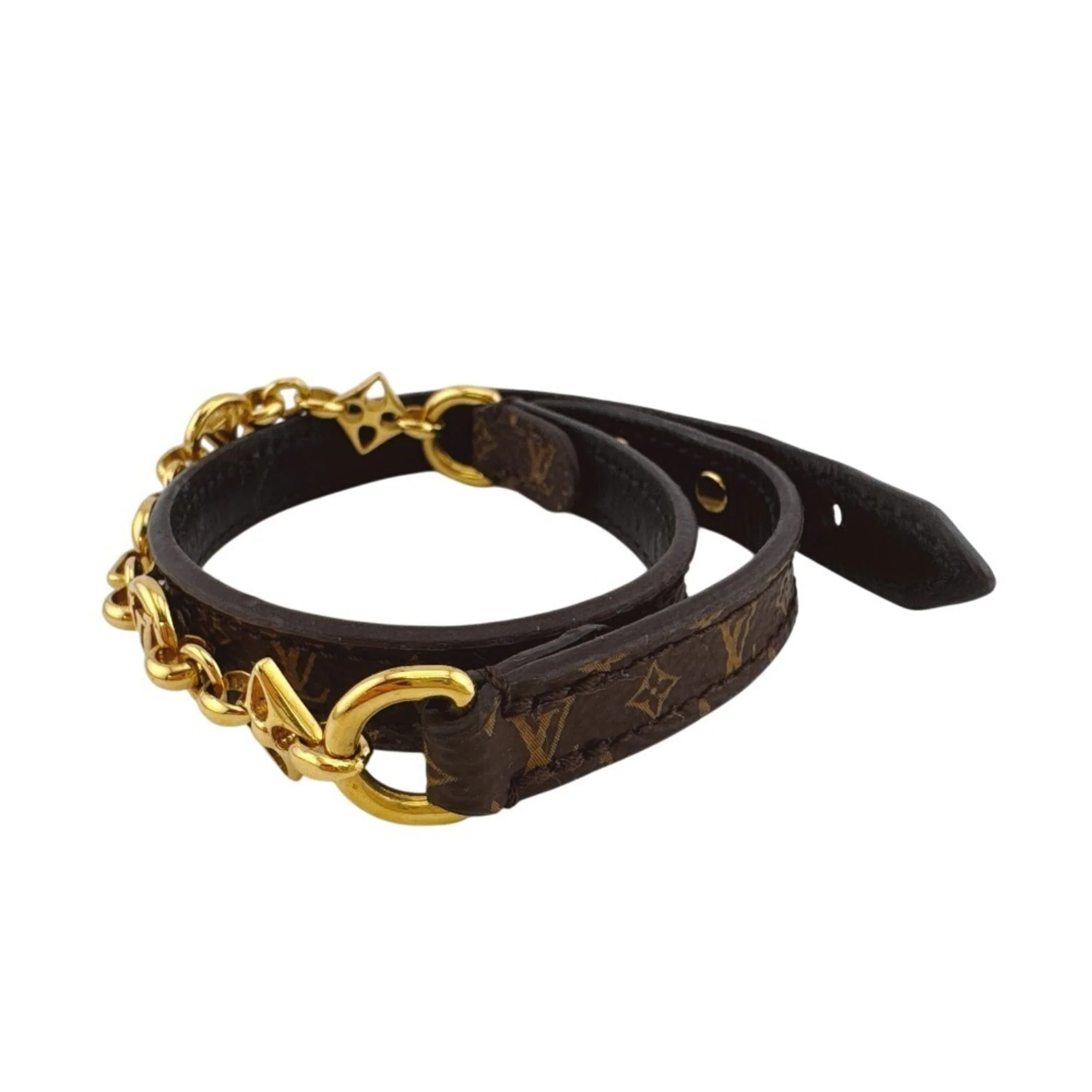 Monogram Bangle Bracelet Leather Brown Gold - Image 2