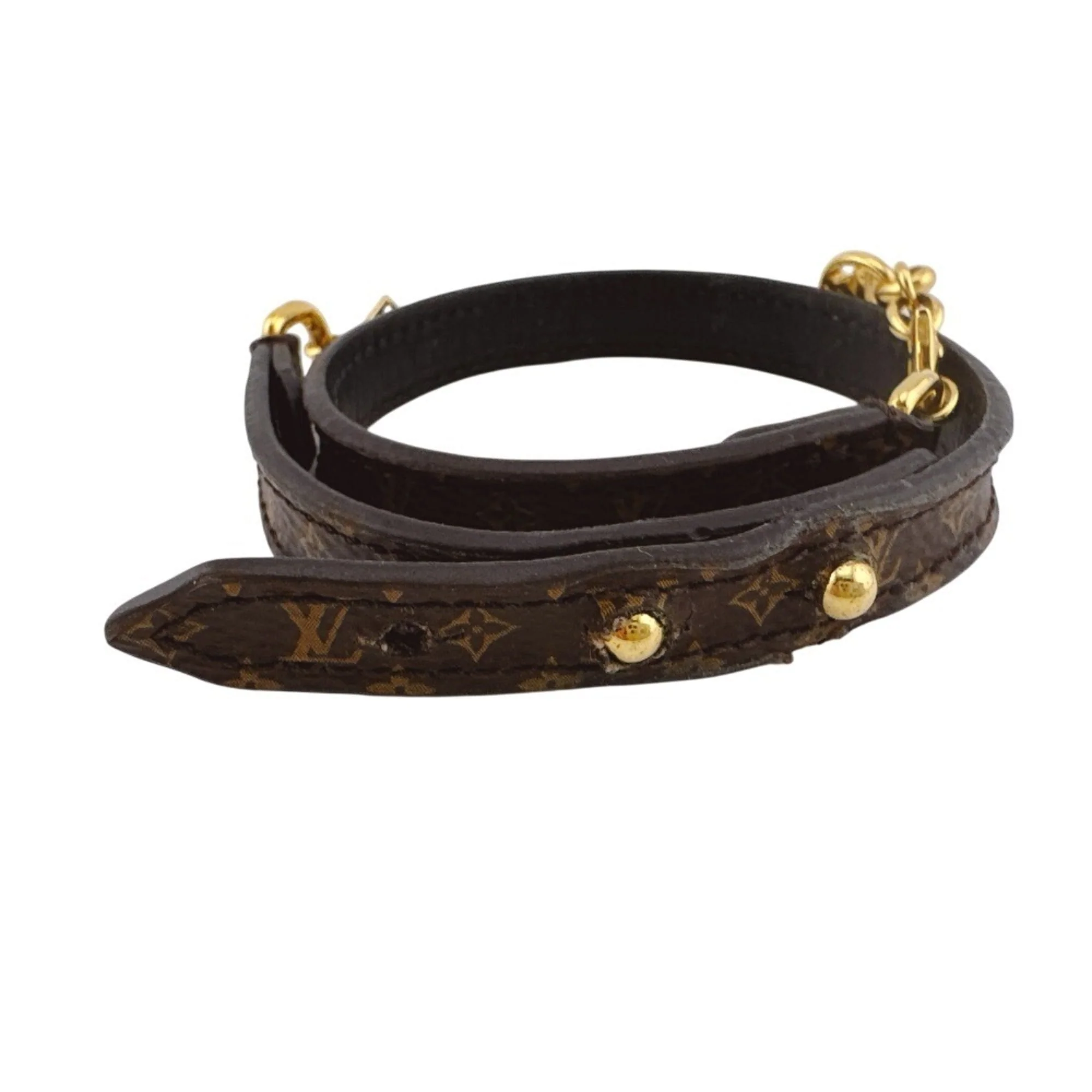 Monogram Bangle Bracelet Leather Brown Gold - Image 3