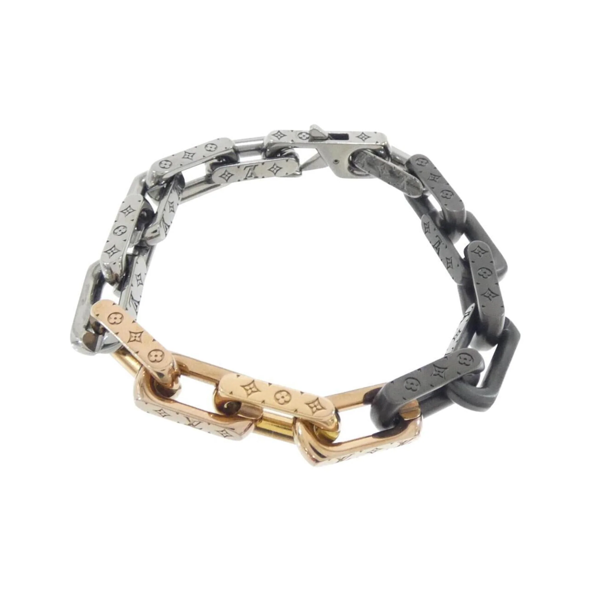 Monogram Chain Bracelet Black and Pink Gold