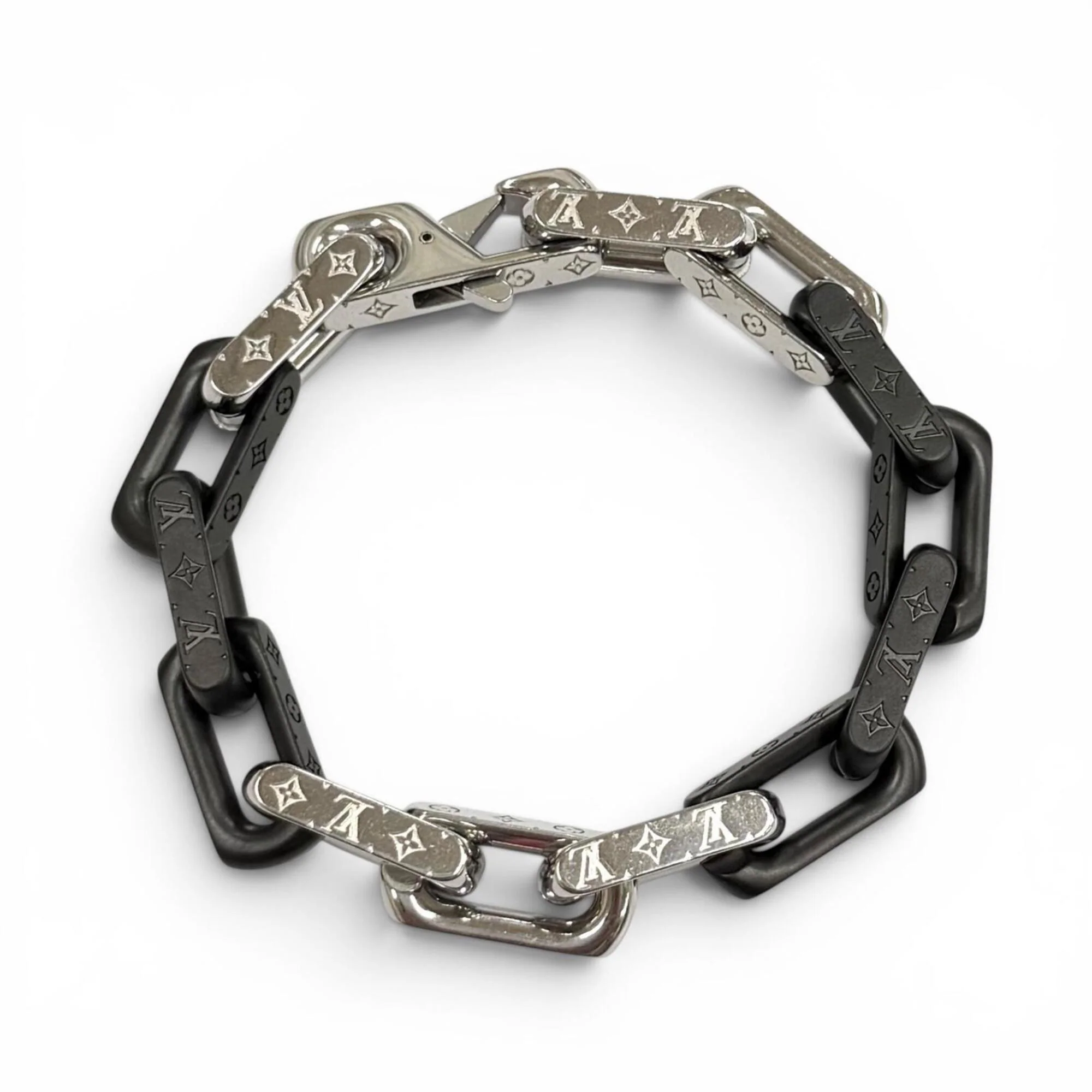 Monogram Chain Bracelet Black and Silver - Image 4