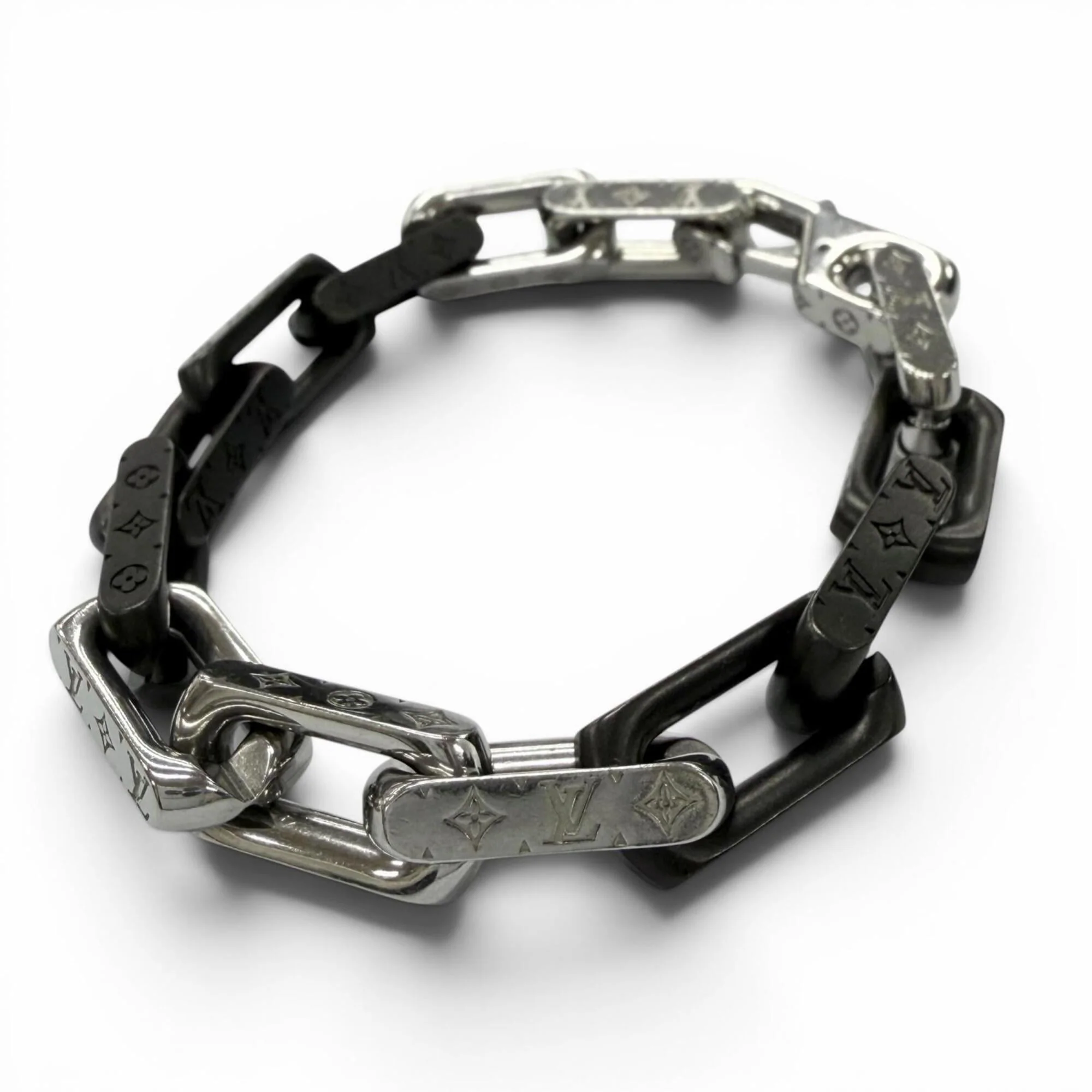 Monogram Chain Bracelet Silver and Black