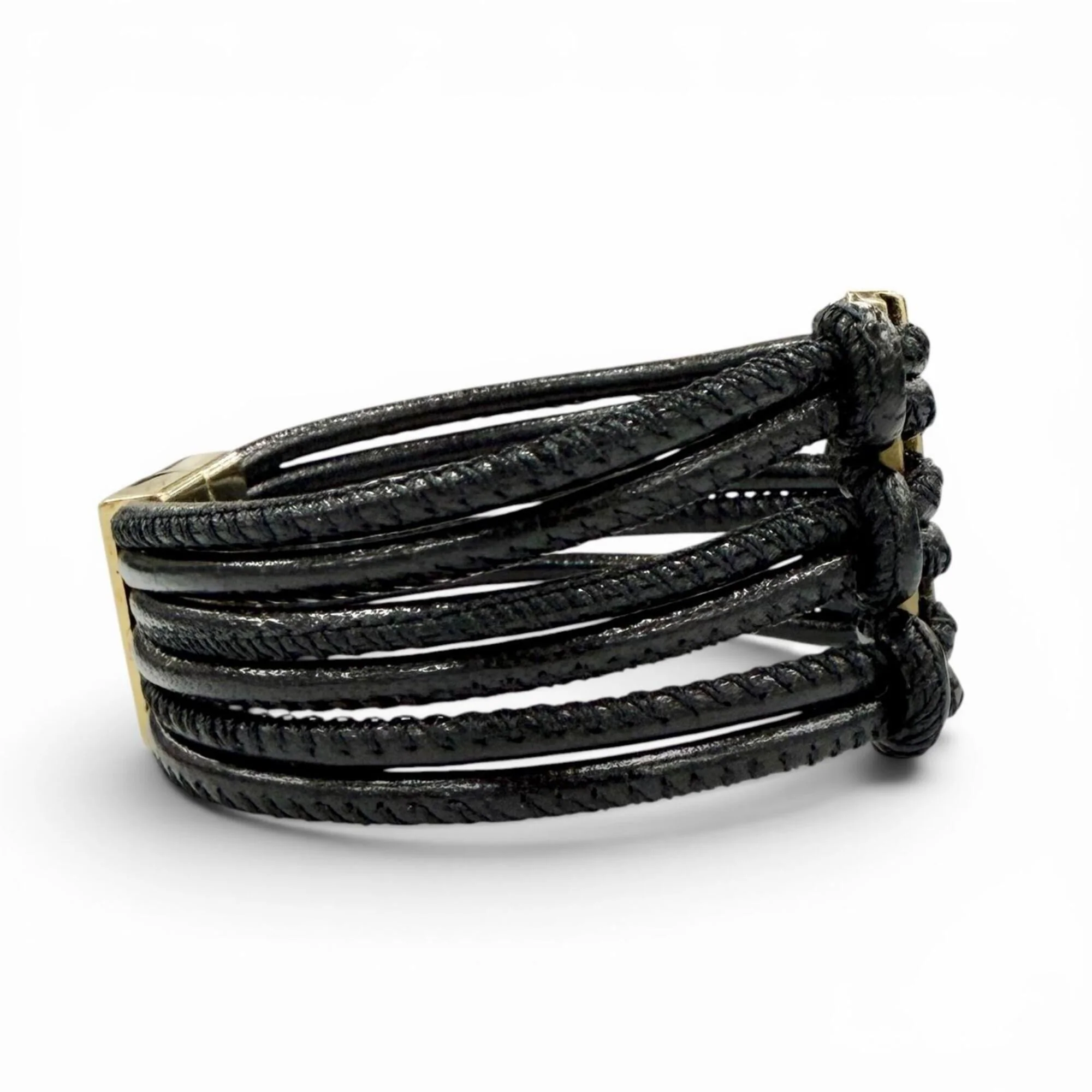 Charm Bracelet Leather Black and Gold - Image 5