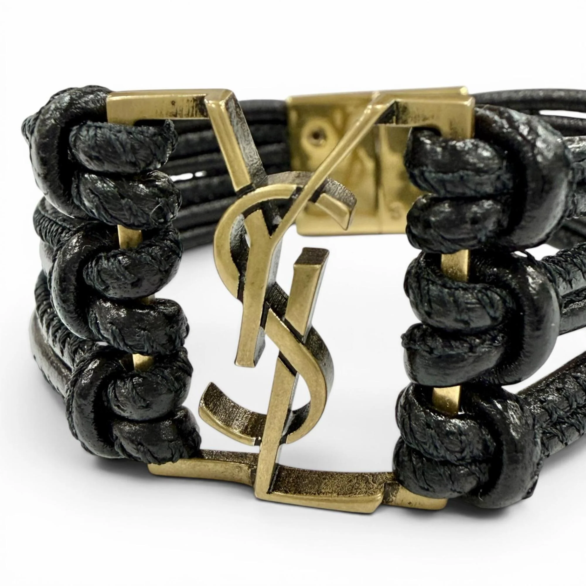 Charm Bracelet Leather Black and Gold - Image 8