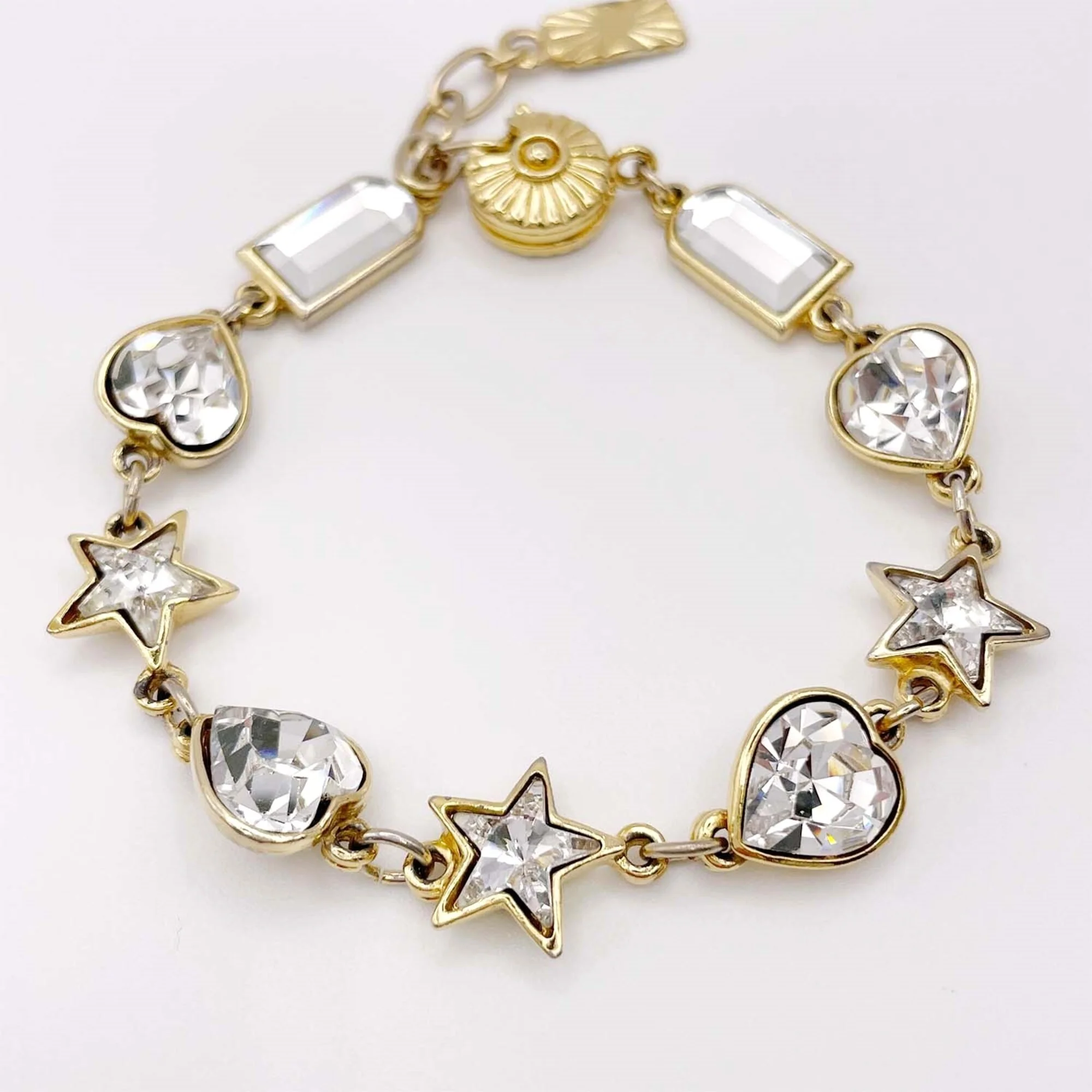 Vintage Heart Star Bracelet Gold with Clear Stone - Image 2