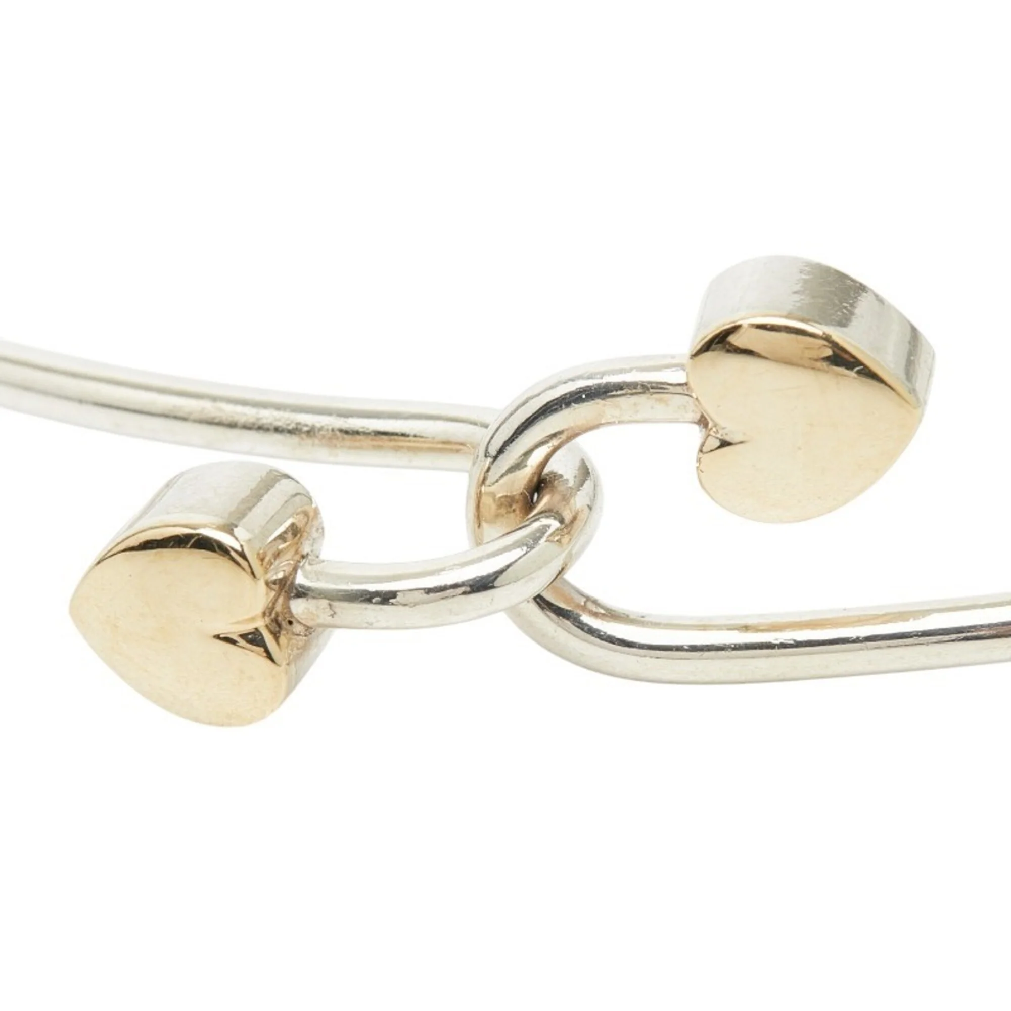 Double Heart Hook Bangle Bracelet Sterling Silver and 18K Yellow Gold - Image 3
