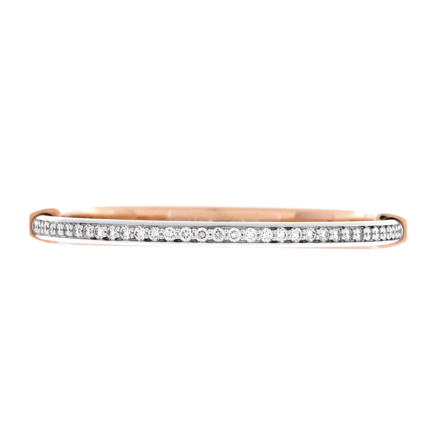 Lock Bangle Bracelet 18K Rose Gold and 18K White Gold with Half Pave Diamonds
