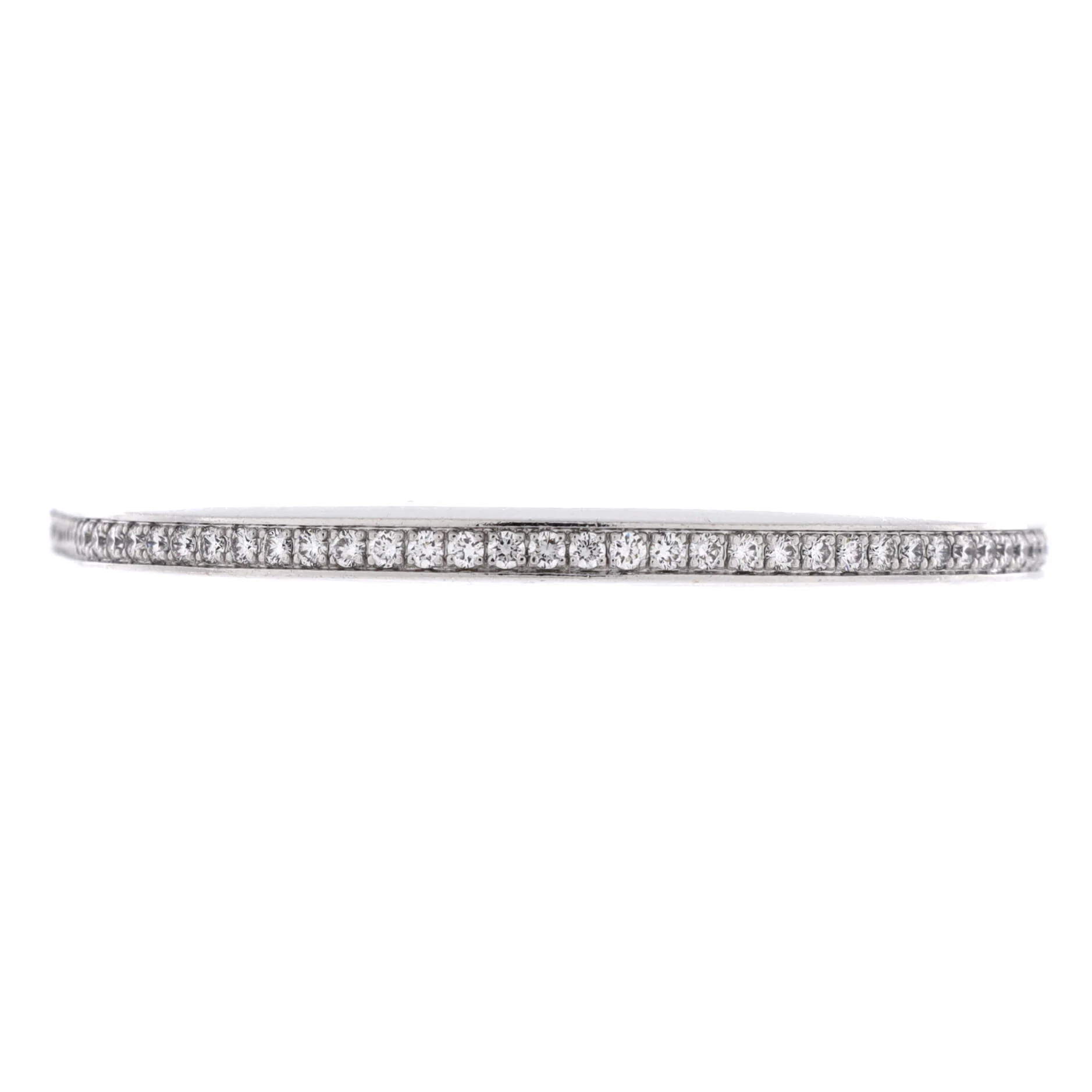 Lock Bangle Bracelet 18K White Gold with Half Pave Diamonds Narrow - Image 3