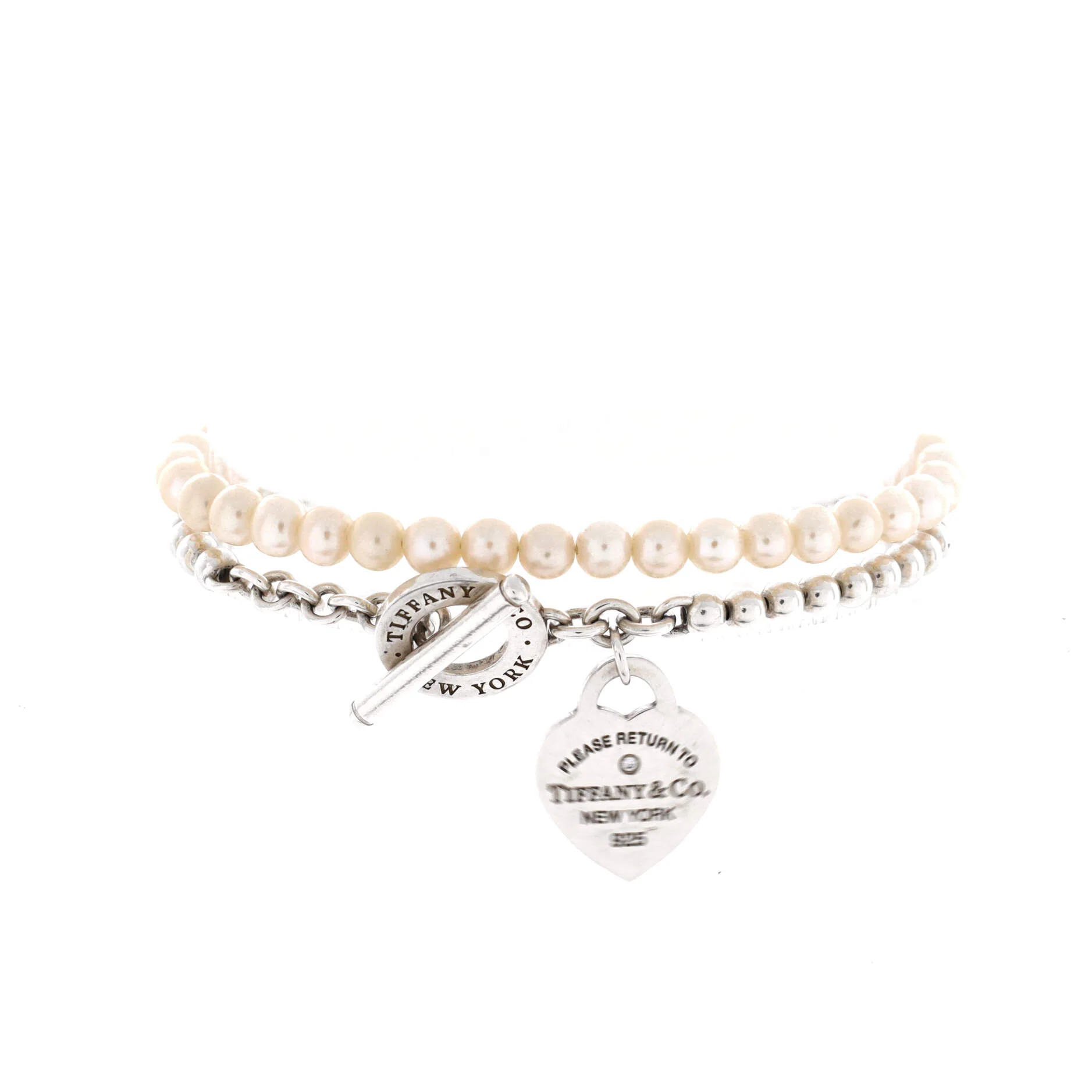 Return To Tiffany Wrap Bead Bracelet Sterling Silver with Freshwater Pearls and Diamond