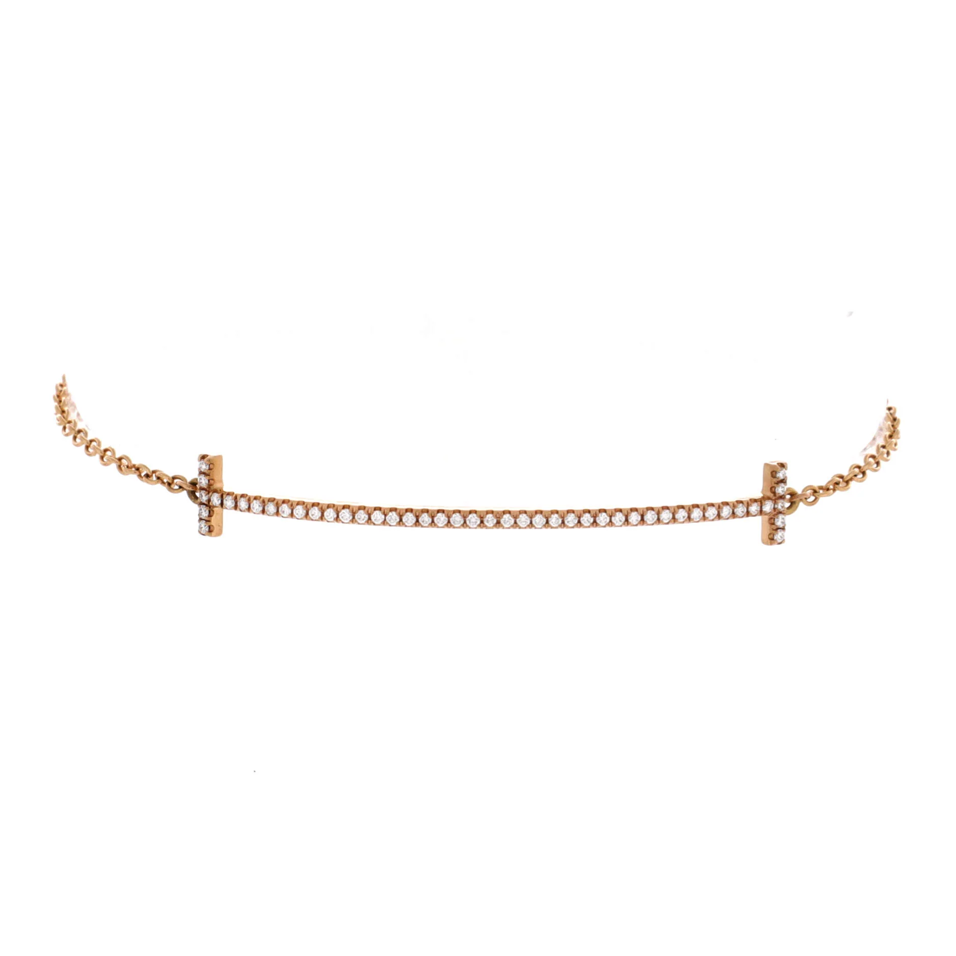 T Smile Chain Bracelet 18K Rose Gold with Diamonds Medium
