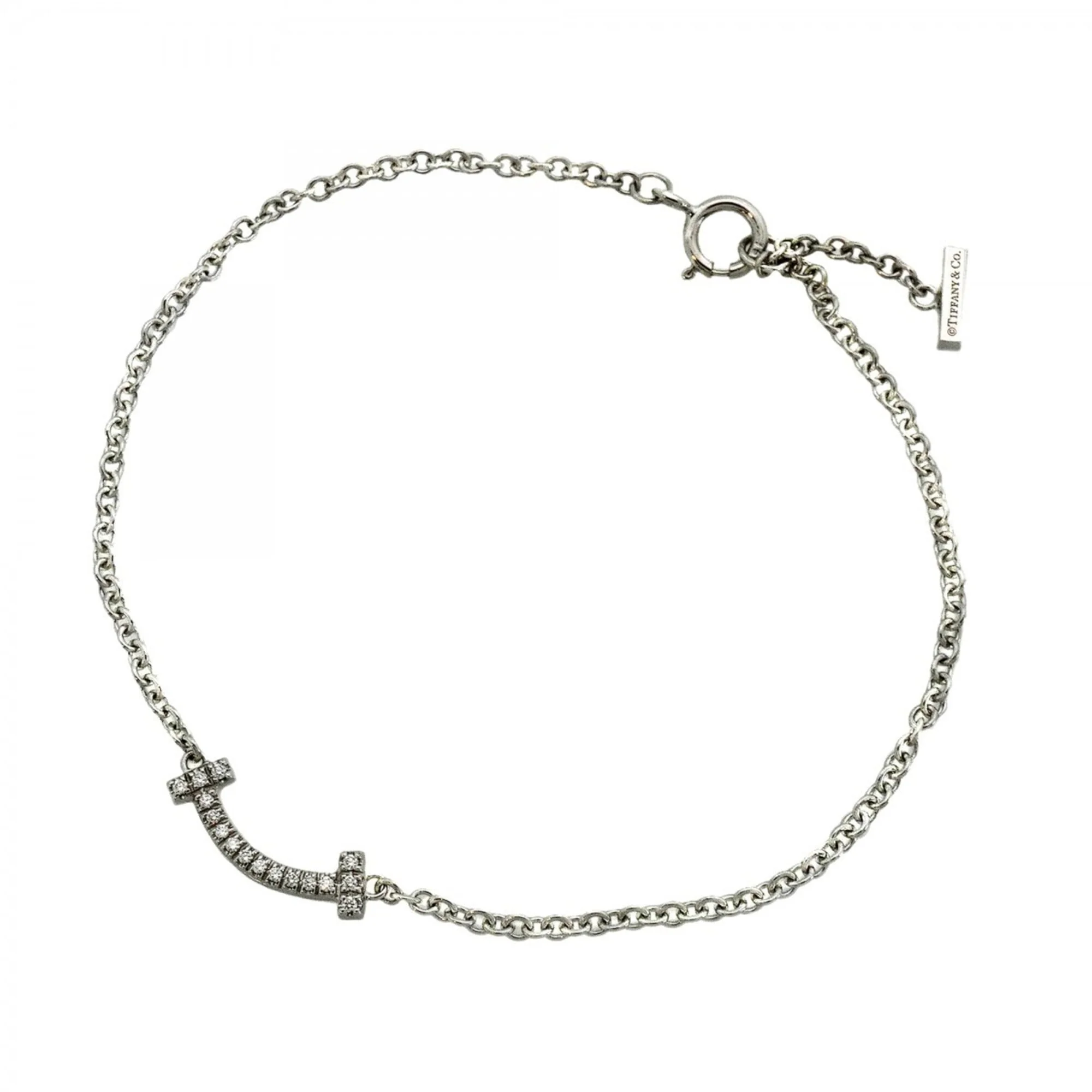 T Smile Mini Pendant Necklace 18K White Gold with Diamonds