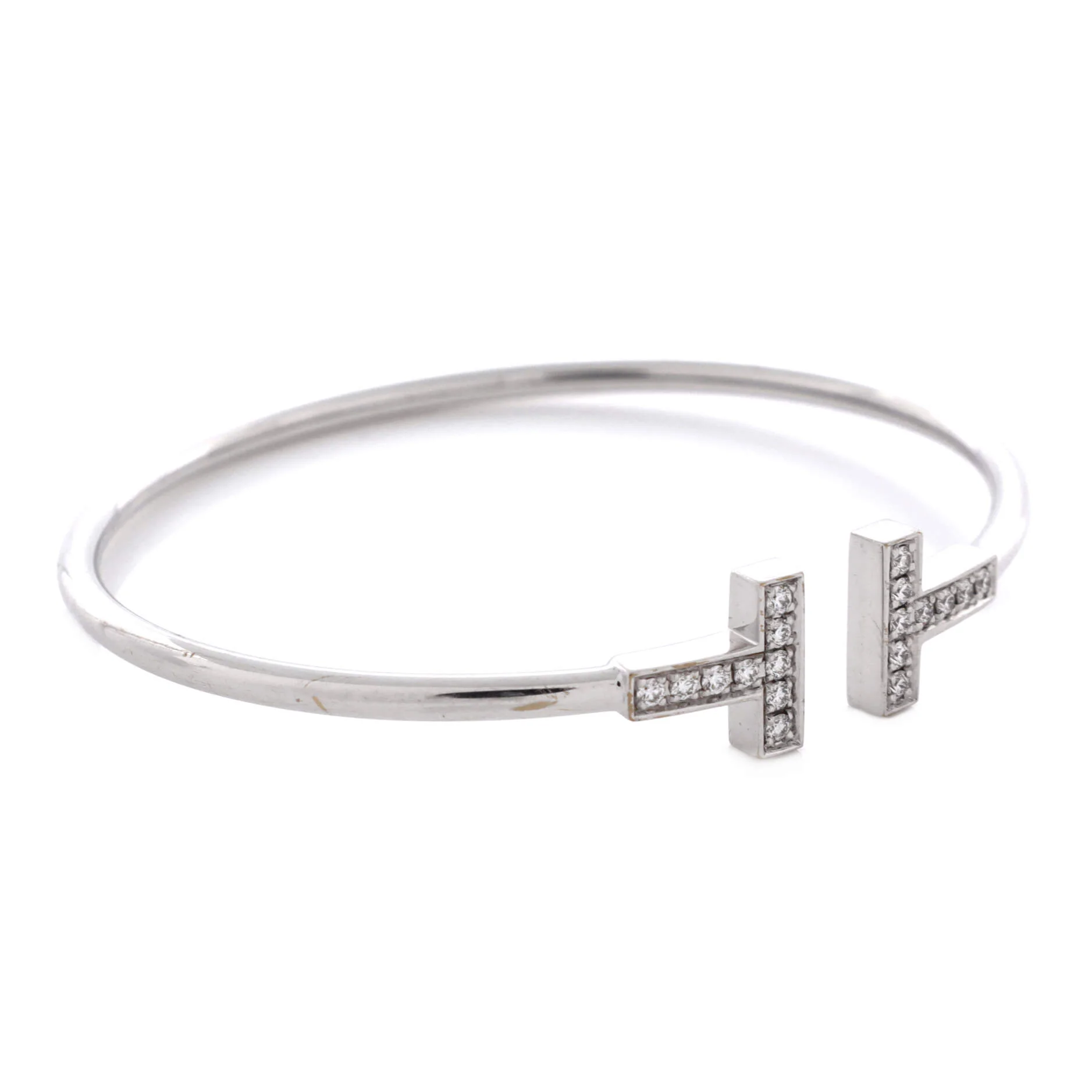 T Wire Bracelet 18K White Gold with Diamonds - Image 2