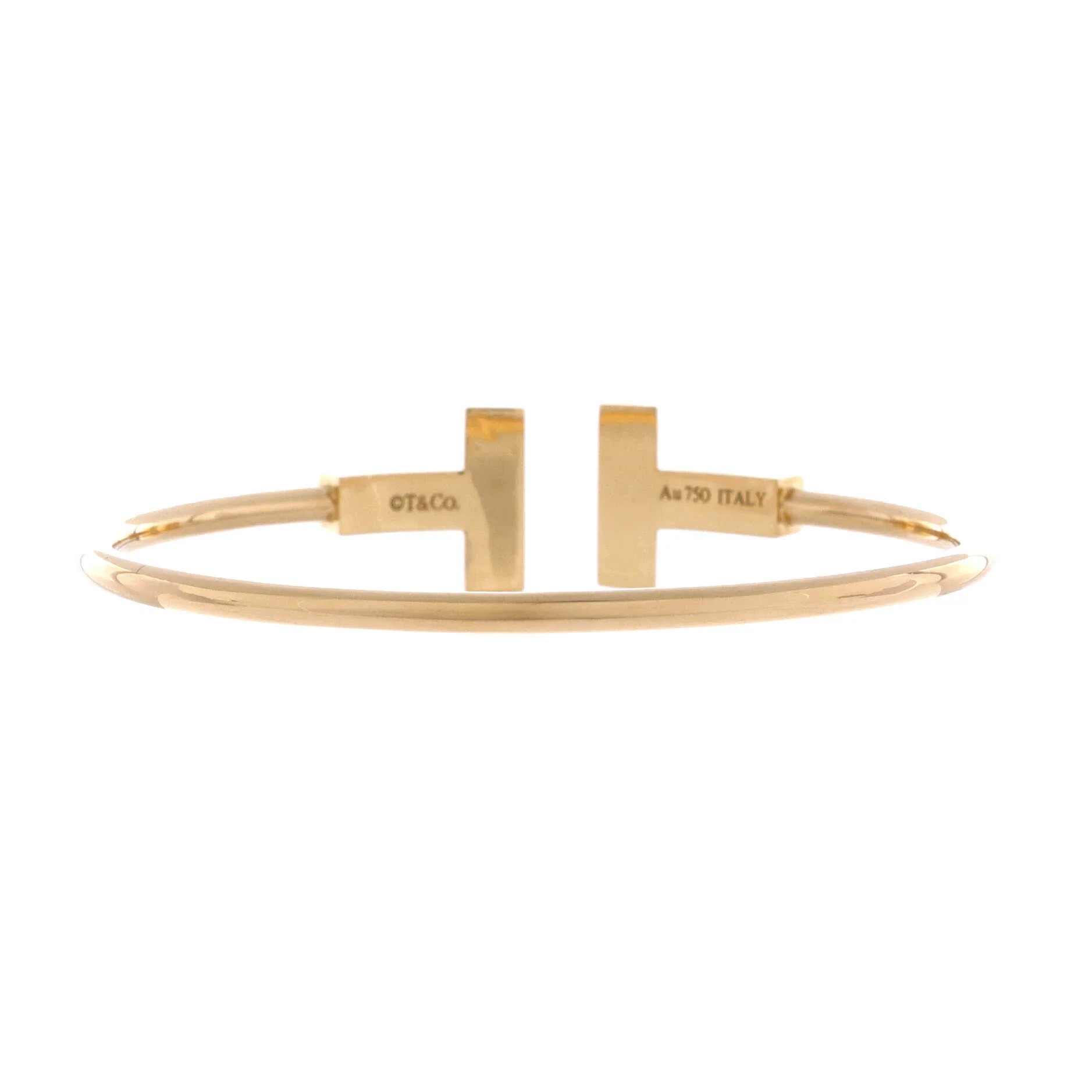 T Wire Bracelet 18K Yellow Gold with Diamonds Wide - Image 3