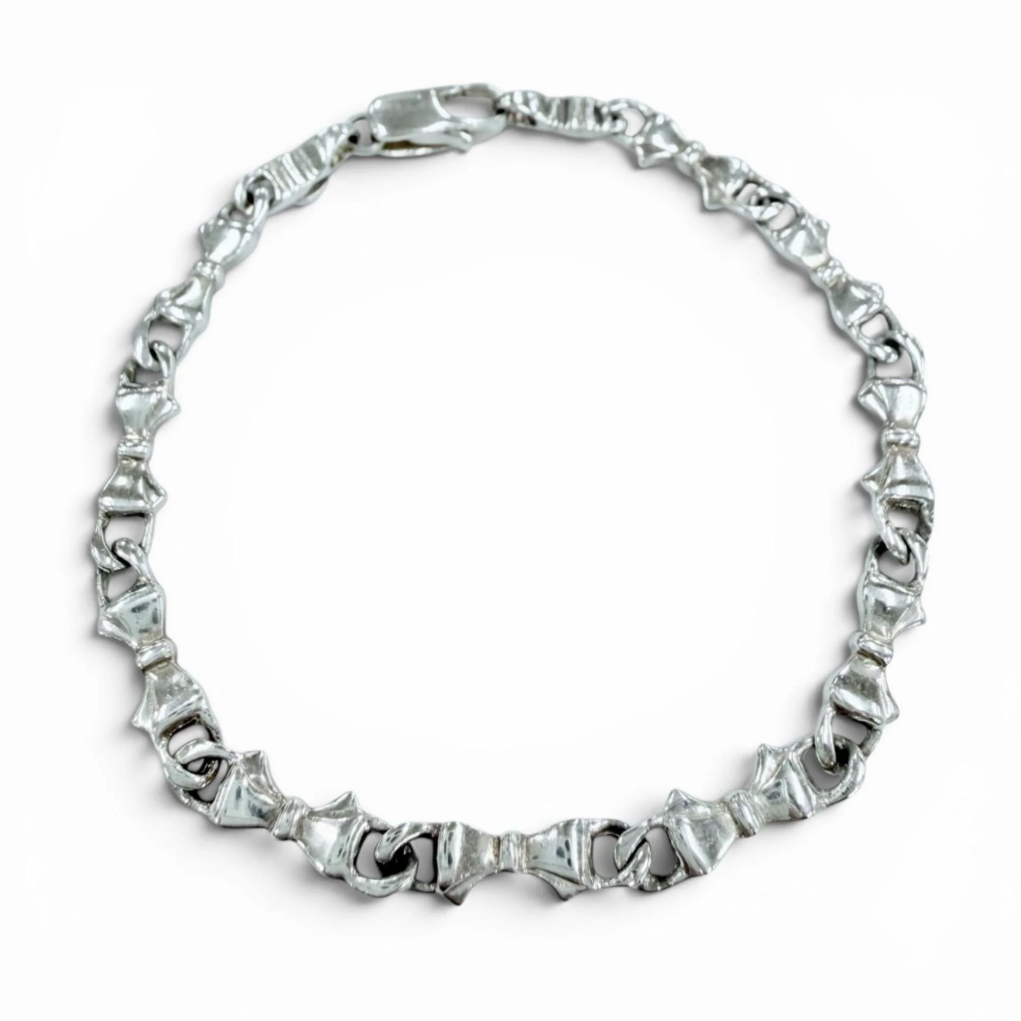 Vintage Puff Ribbon Chain Bracelet Sterling Silver
