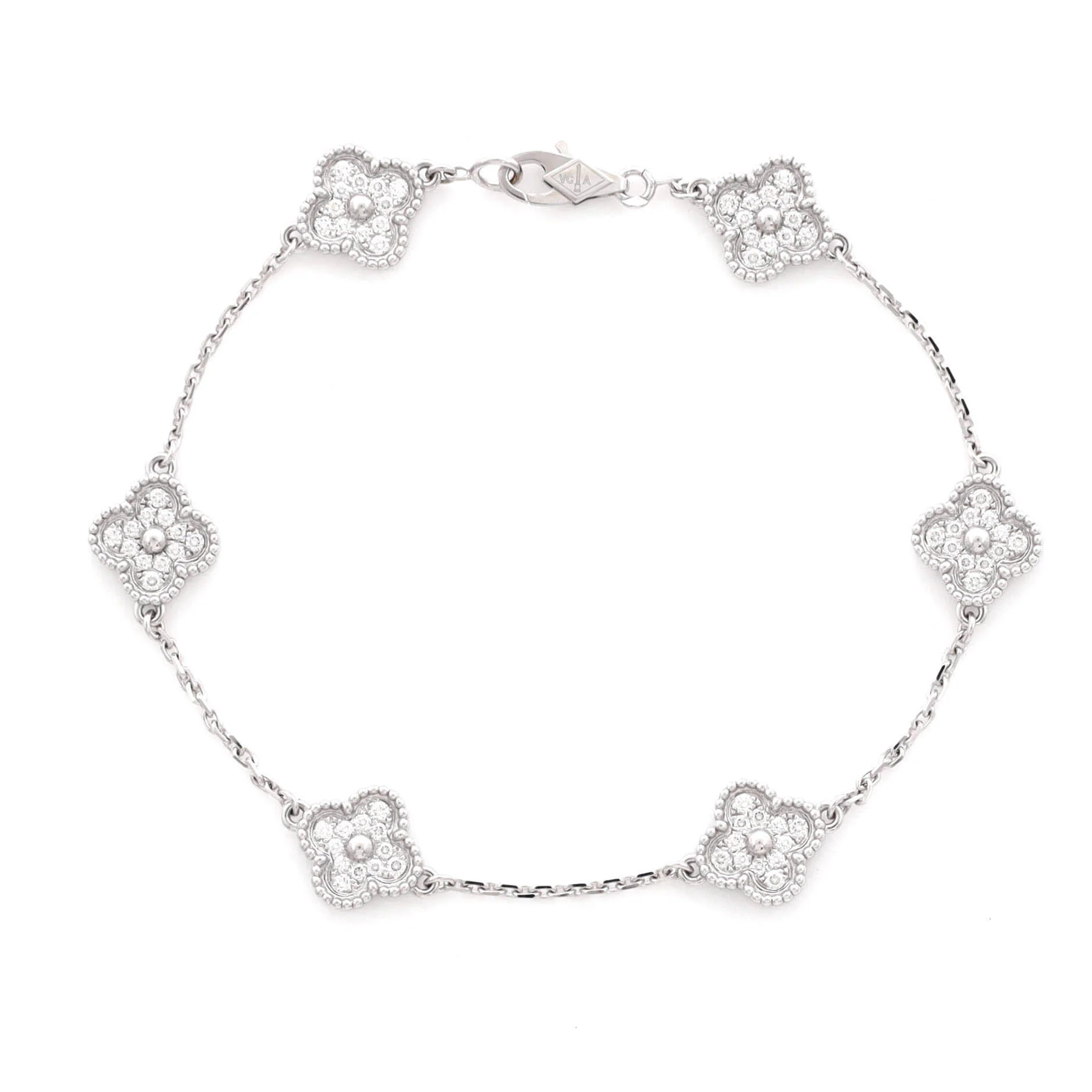 Sweet Alhambra 6 Motifs Bracelet 18K White Gold and Diamonds