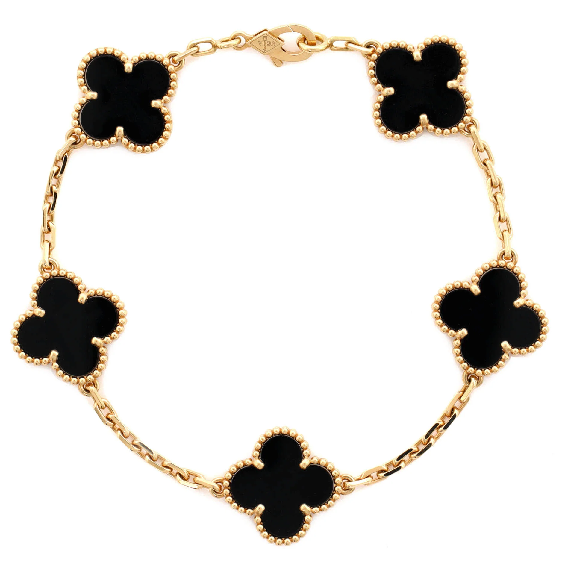 Vintage Alhambra 5 Motifs Bracelet 18K Rose Gold and Onyx