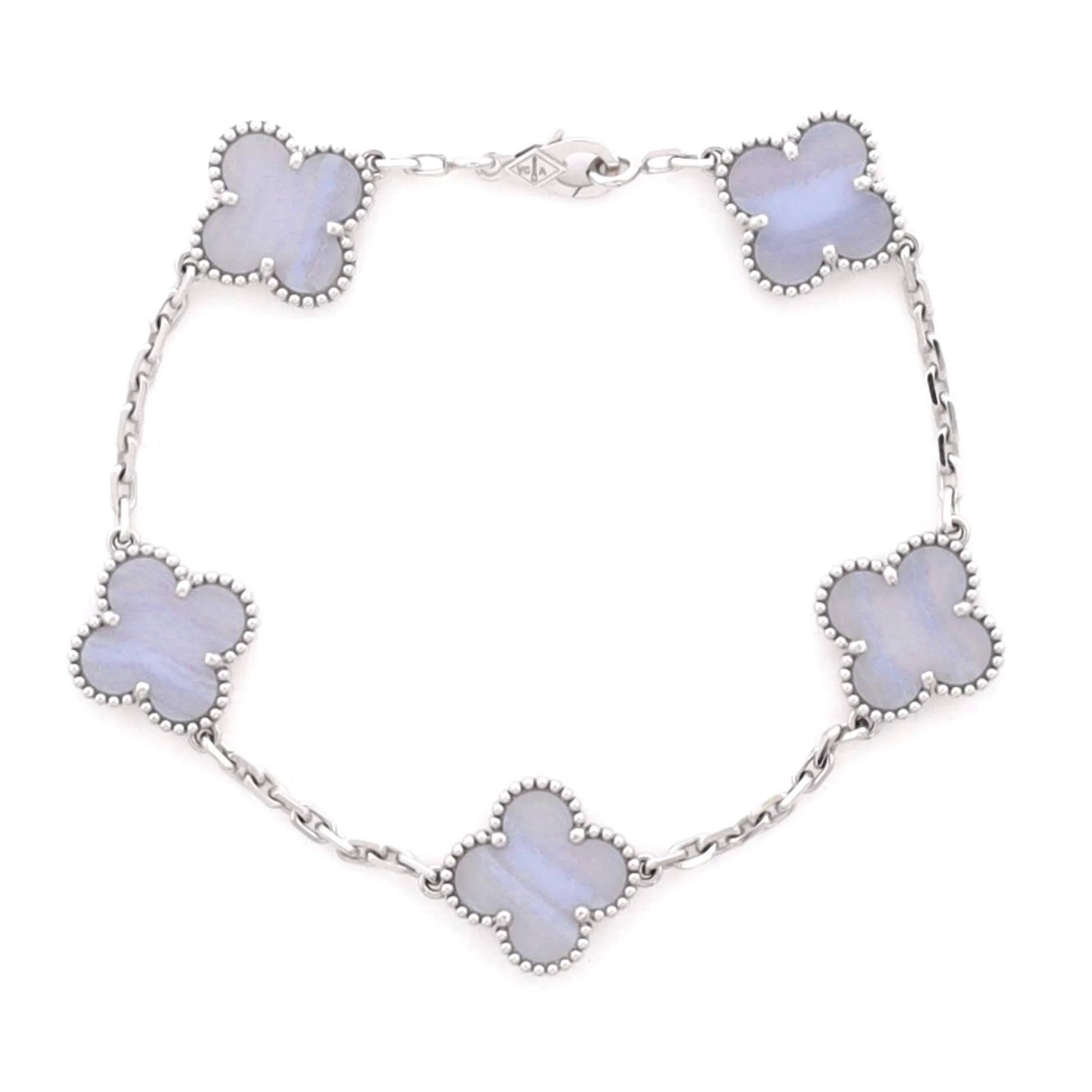 Vintage Alhambra 5 Motifs Bracelet 18K White Gold and Chalcedony