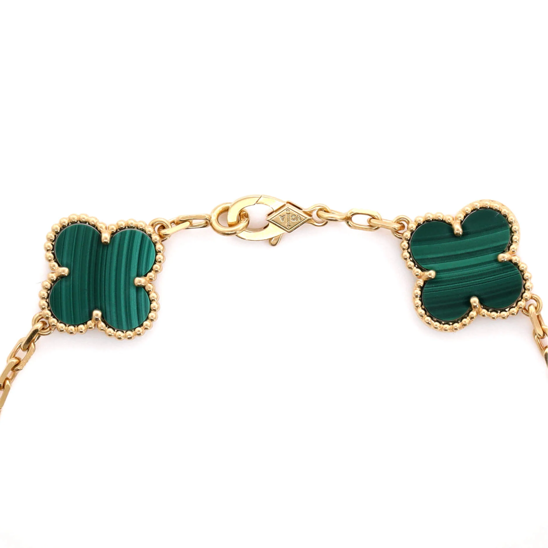 Vintage Alhambra 5 Motifs Bracelet 18K Yellow Gold and Malachite with Diamonds - Image 3