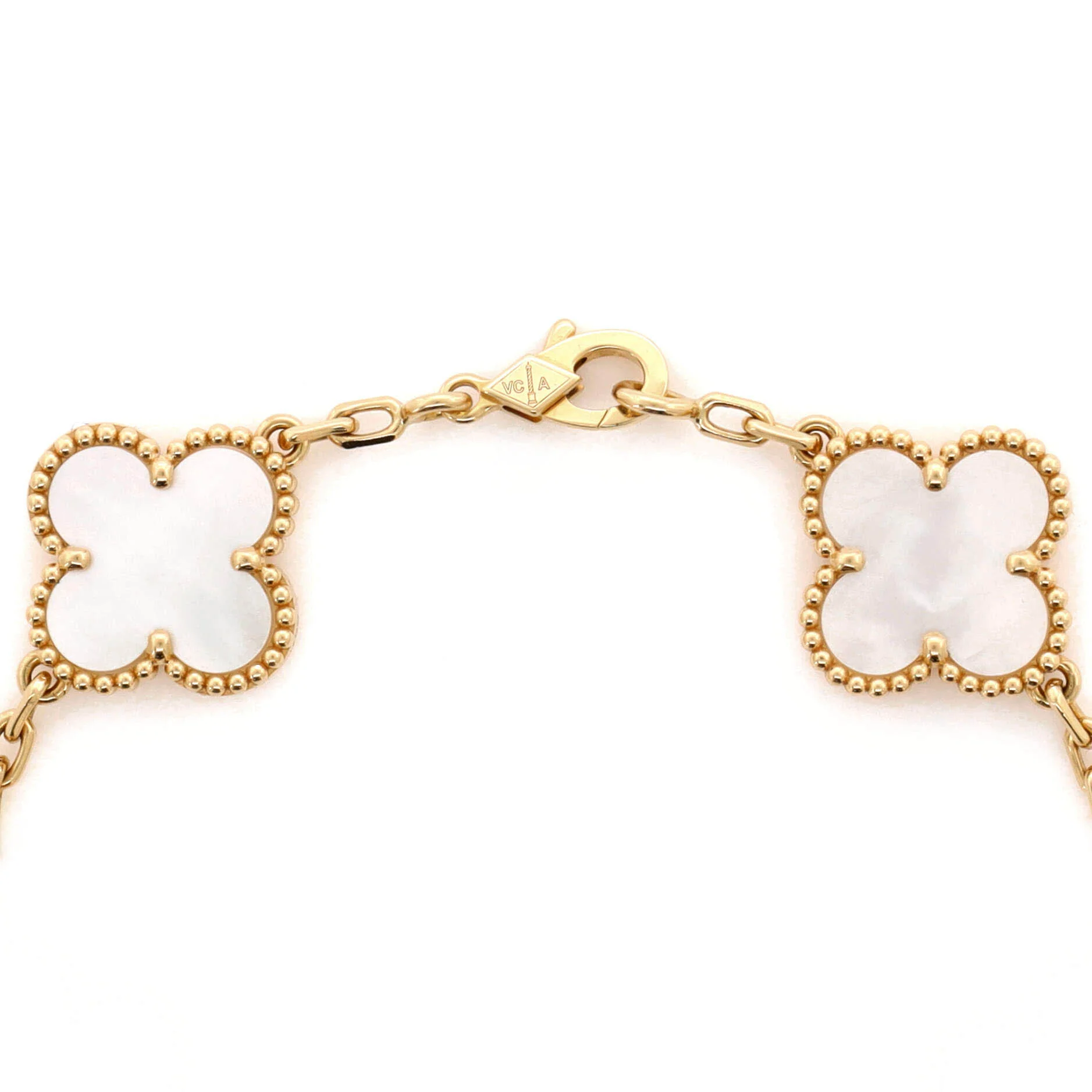 Vintage Alhambra 5 Motifs Bracelet 18K Yellow Gold and Mother of Pearl - Image 3