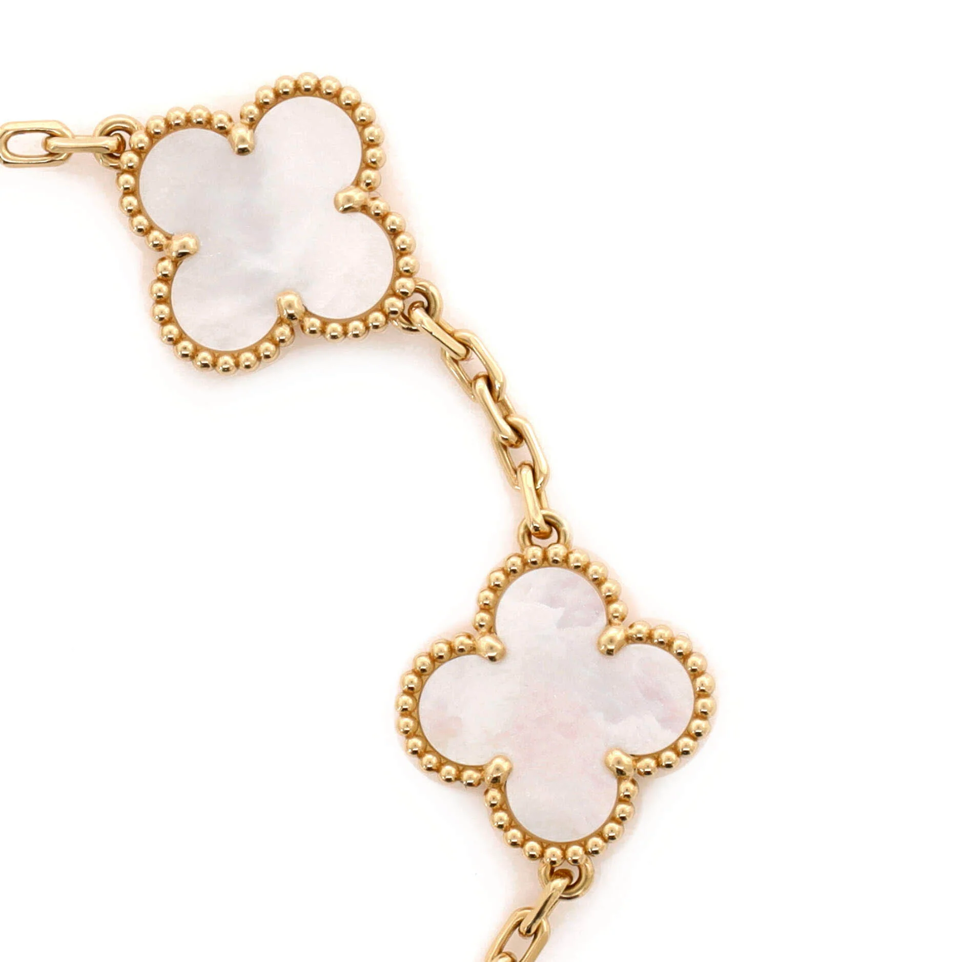 Vintage Alhambra 5 Motifs Bracelet 18K Yellow Gold and Mother of Pearl - Image 4