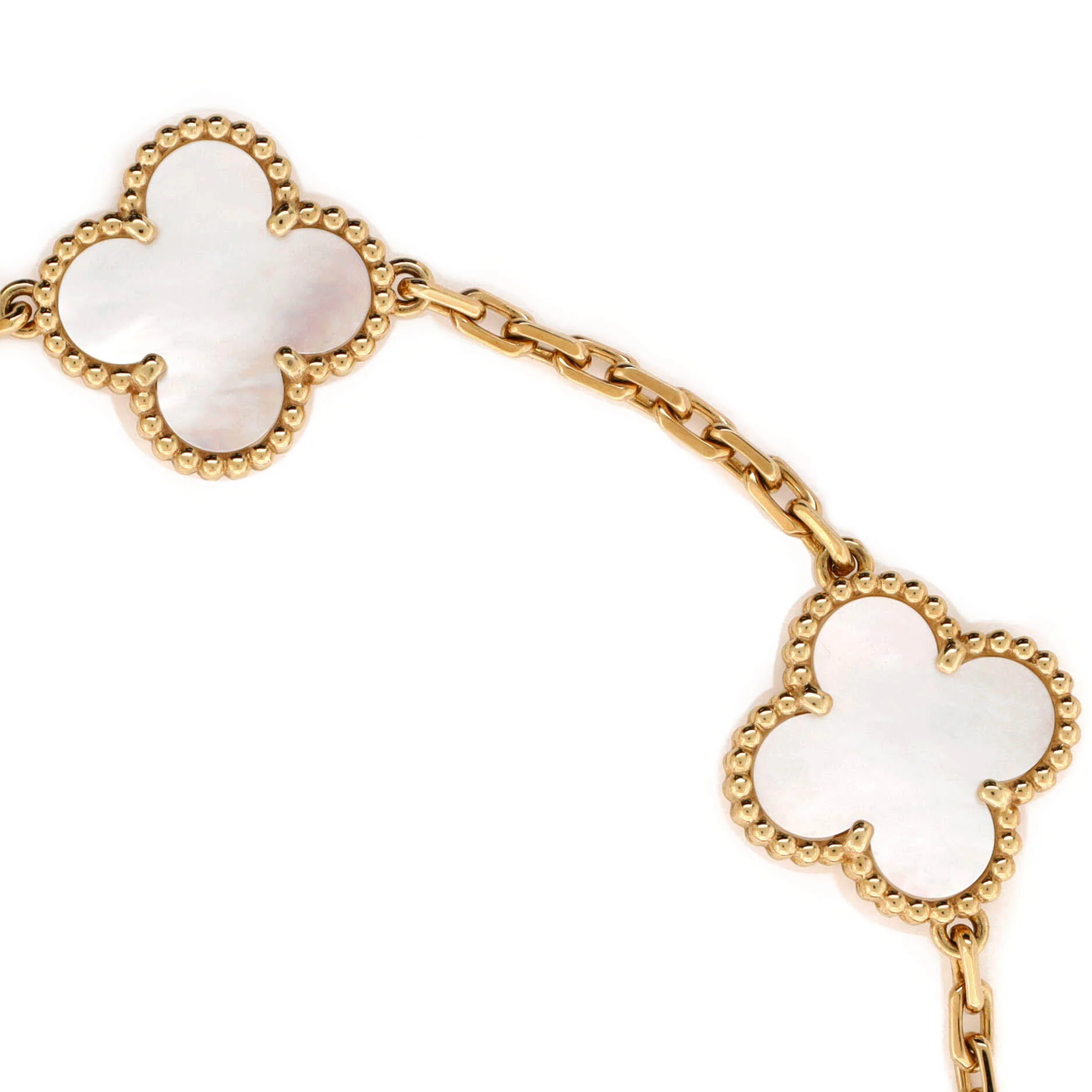 Vintage Alhambra 5 Motifs Bracelet 18K Yellow Gold and Mother of Pearl - Image 3