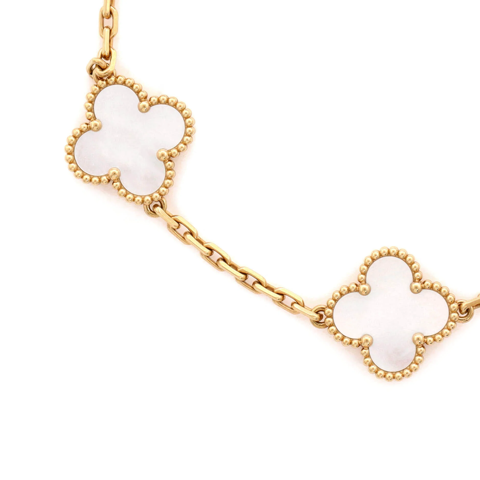 Vintage Alhambra 5 Motifs Bracelet 18K Yellow Gold and Mother of Pearl - Image 3