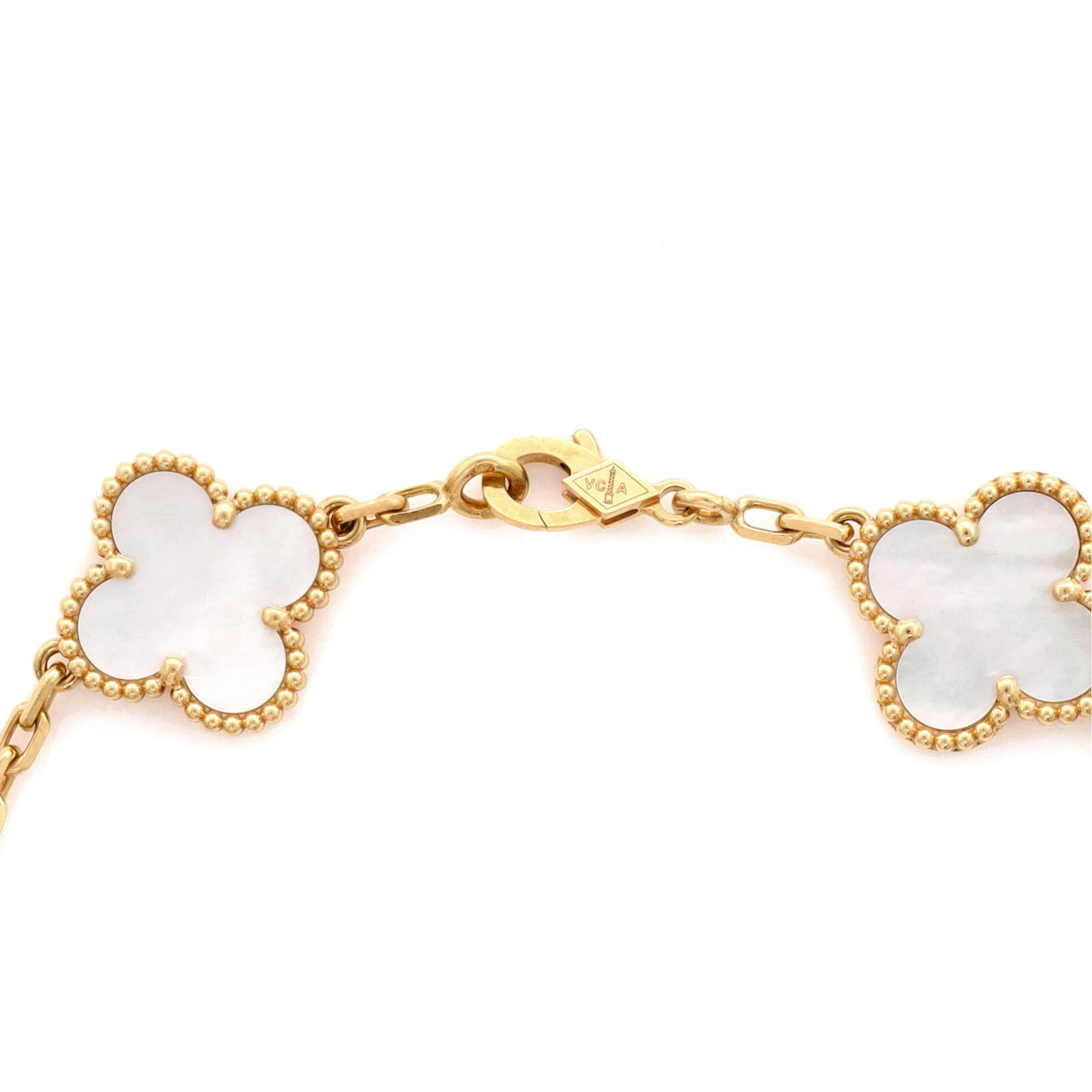 Vintage Alhambra 5 Motifs Bracelet 18K Yellow Gold and Mother of Pearl - Image 4