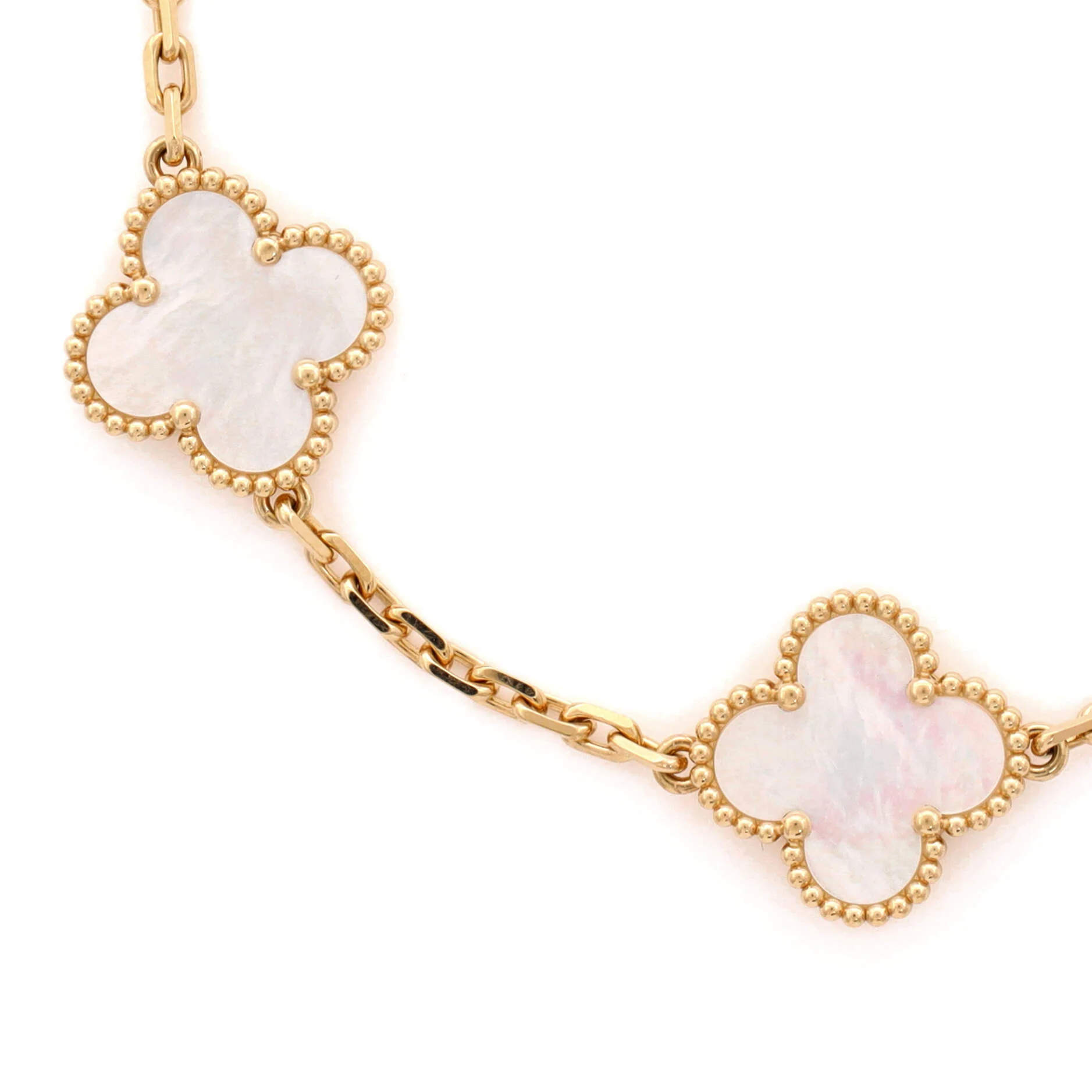Vintage Alhambra 5 Motifs Bracelet 18K Yellow Gold and Mother of Pearl - Image 3