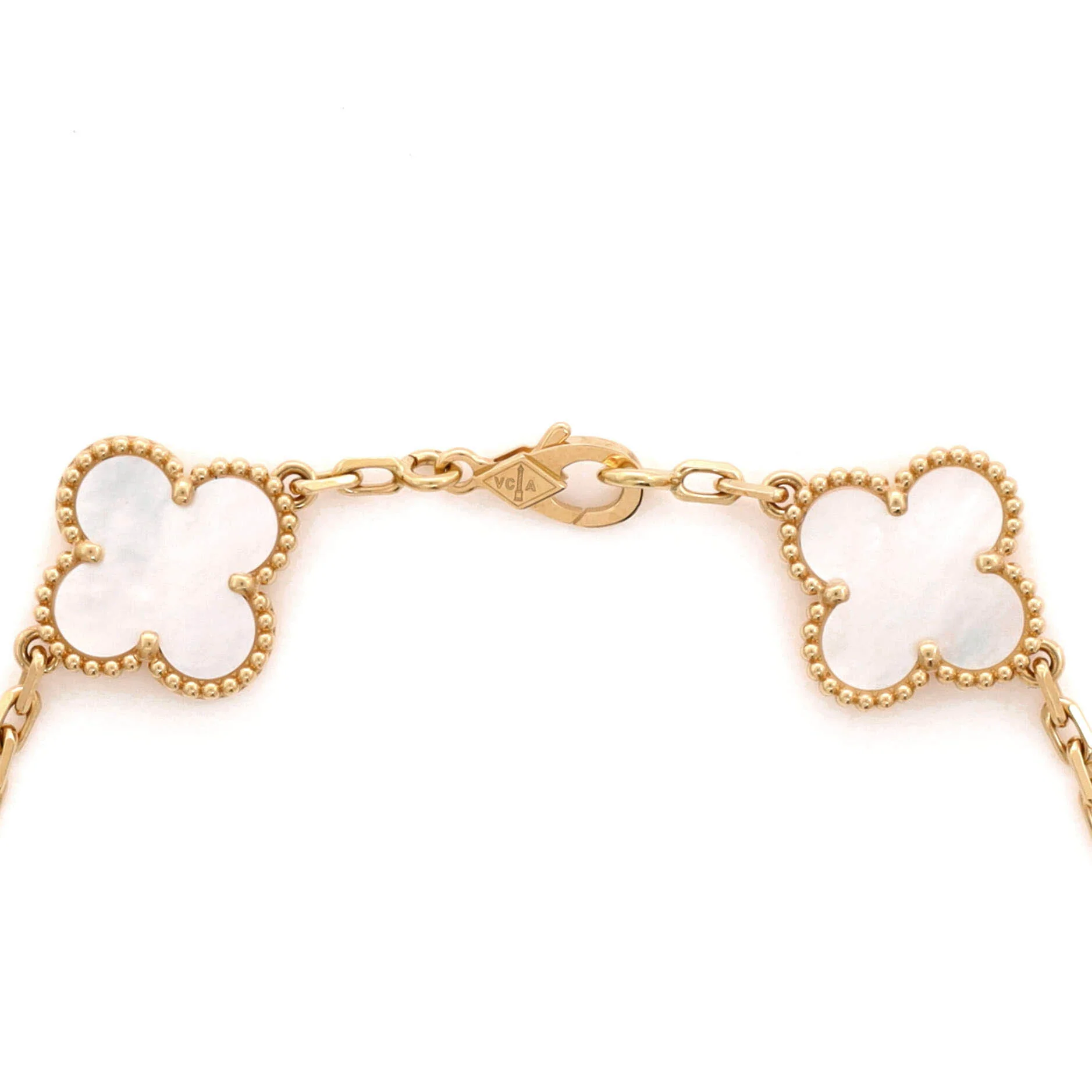 Vintage Alhambra 5 Motifs Bracelet 18K Yellow Gold and Mother of Pearl - Image 4