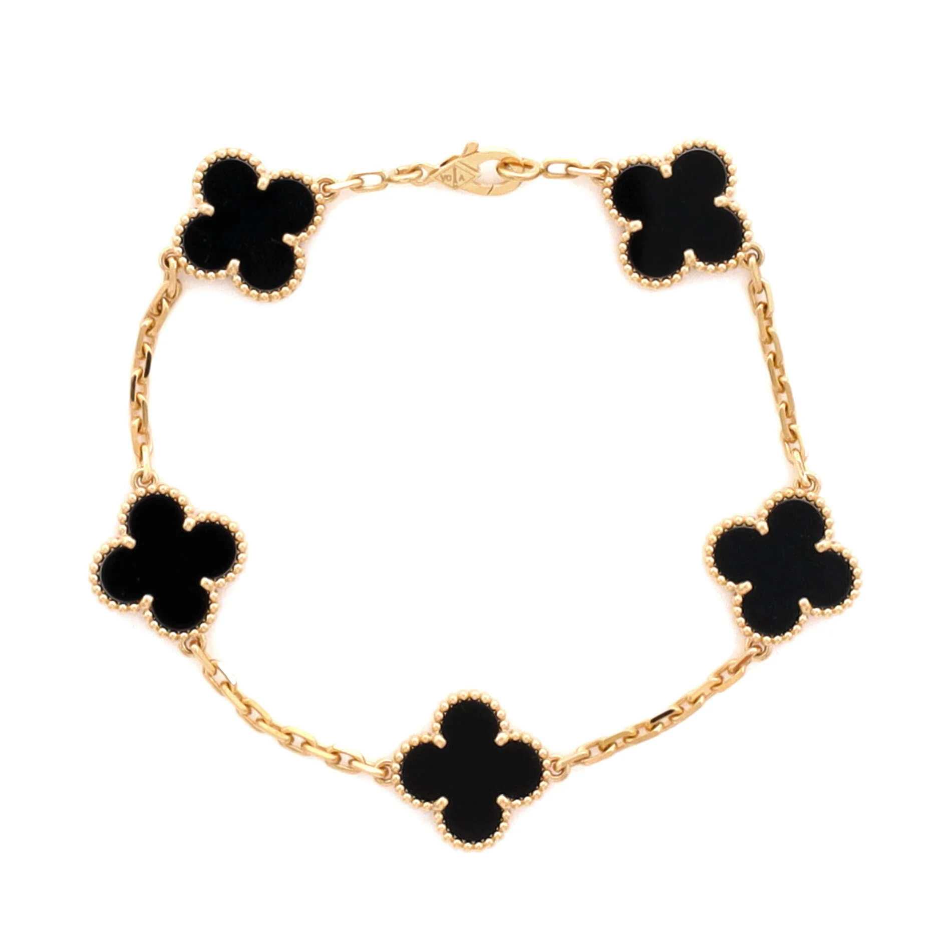 Vintage Alhambra 5 Motifs Bracelet 18K Yellow Gold and Onyx