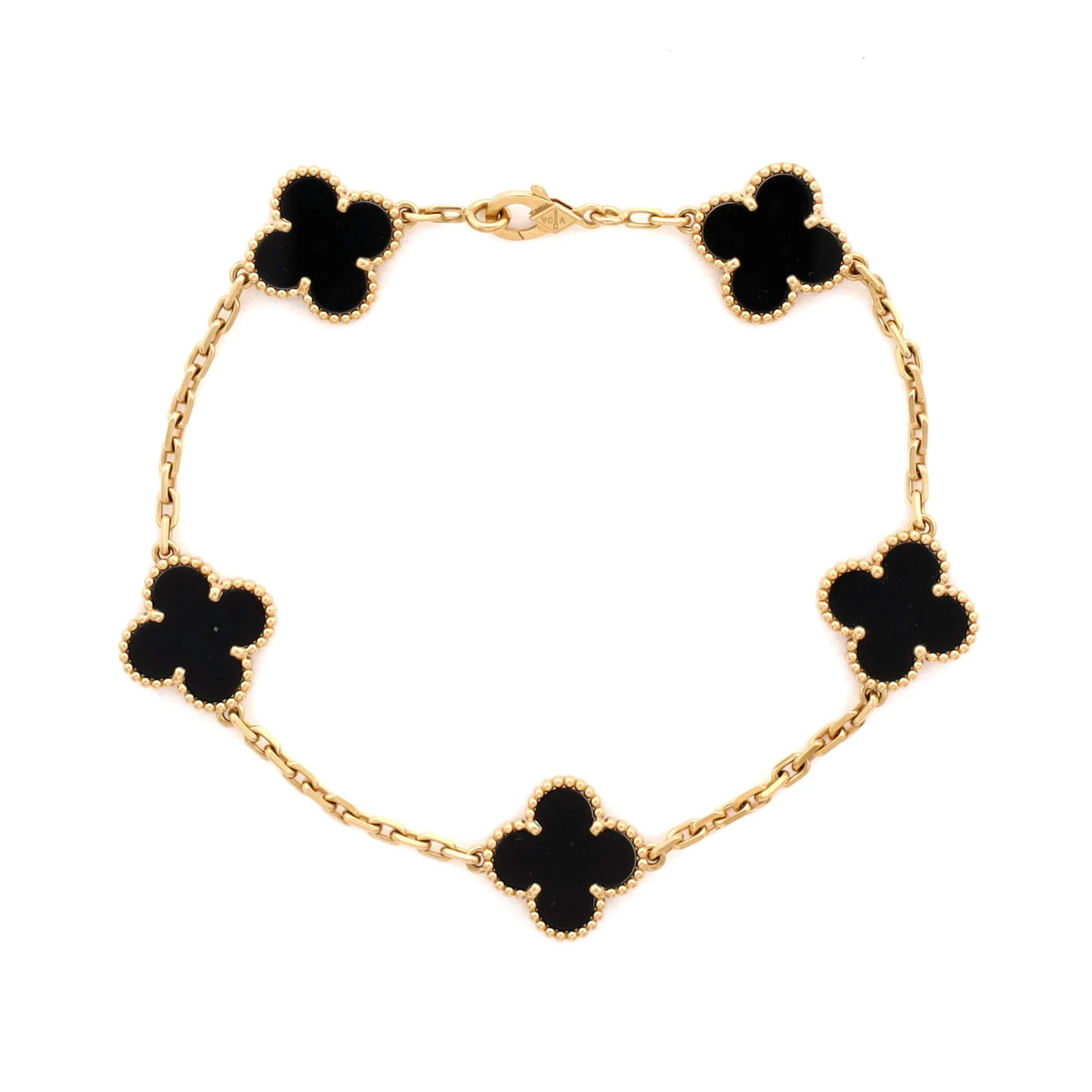 Vintage Alhambra 5 Motifs Bracelet 18K Yellow Gold and Onyx