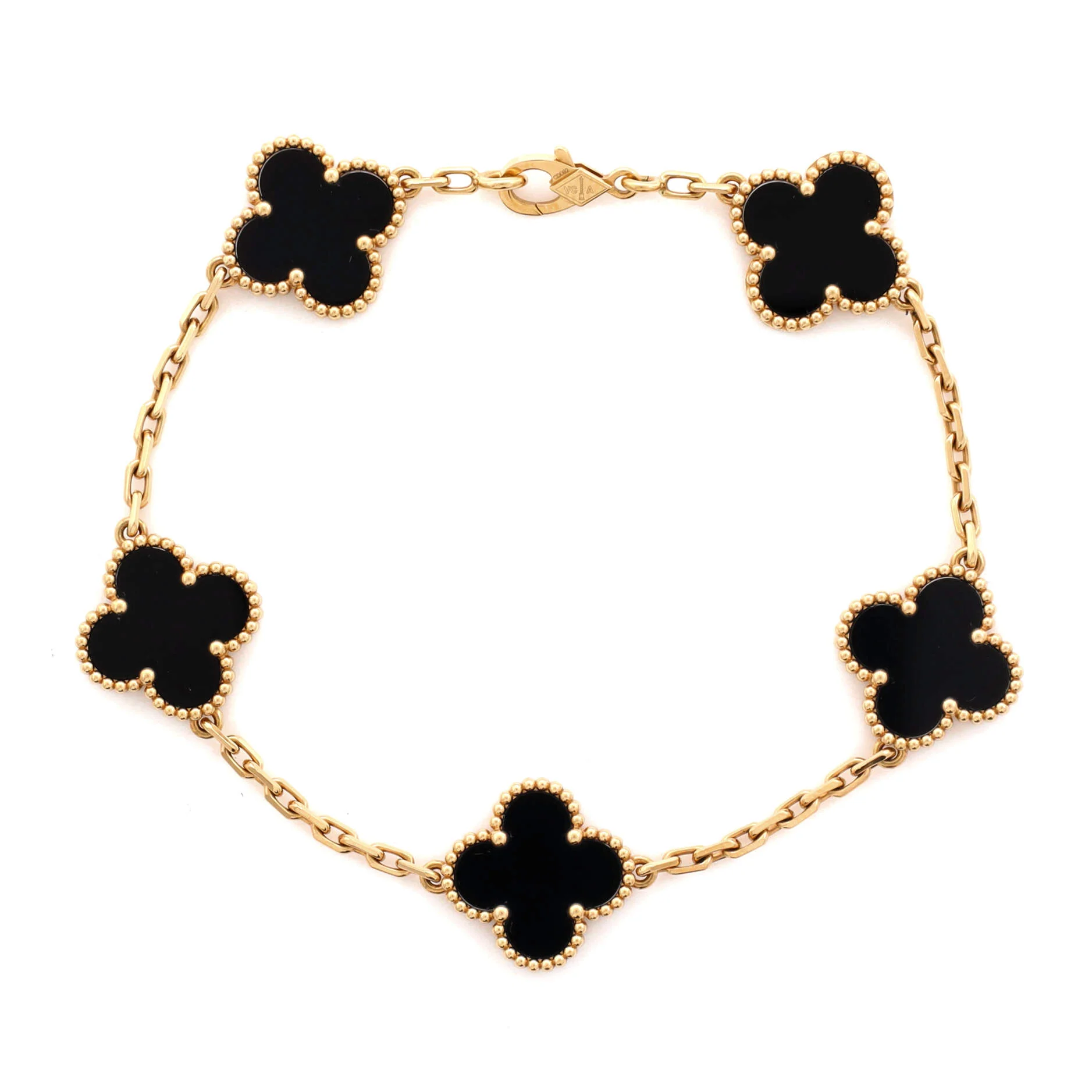 Vintage Alhambra 5 Motifs Bracelet 18K Yellow Gold and Onyx