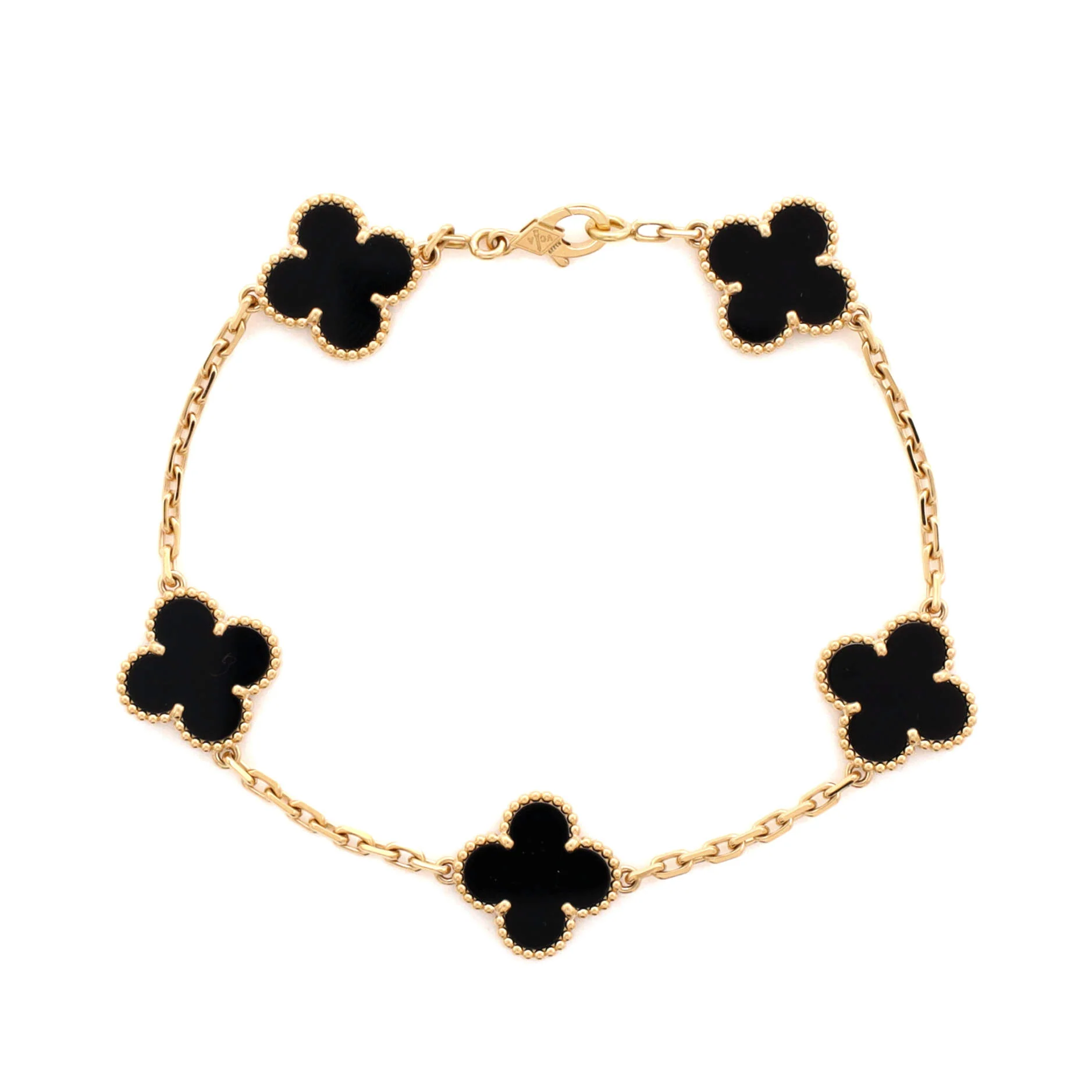 Vintage Alhambra 5 Motifs Bracelet 18K Yellow Gold and Onyx