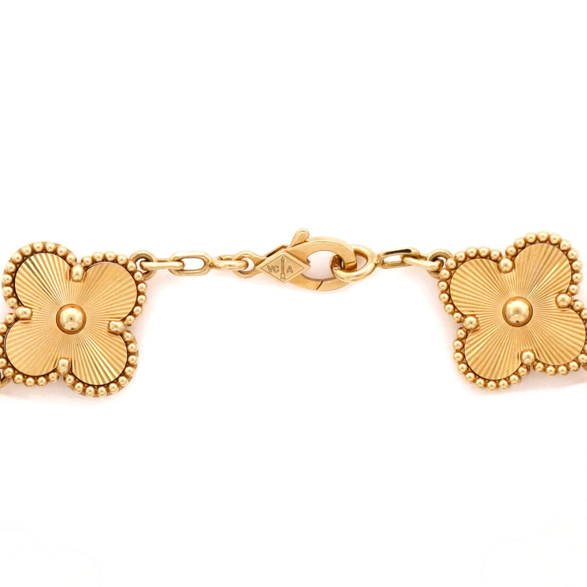 Vintage Alhambra 5 Motifs Bracelet Guilloche 18K Yellow Gold - Image 4