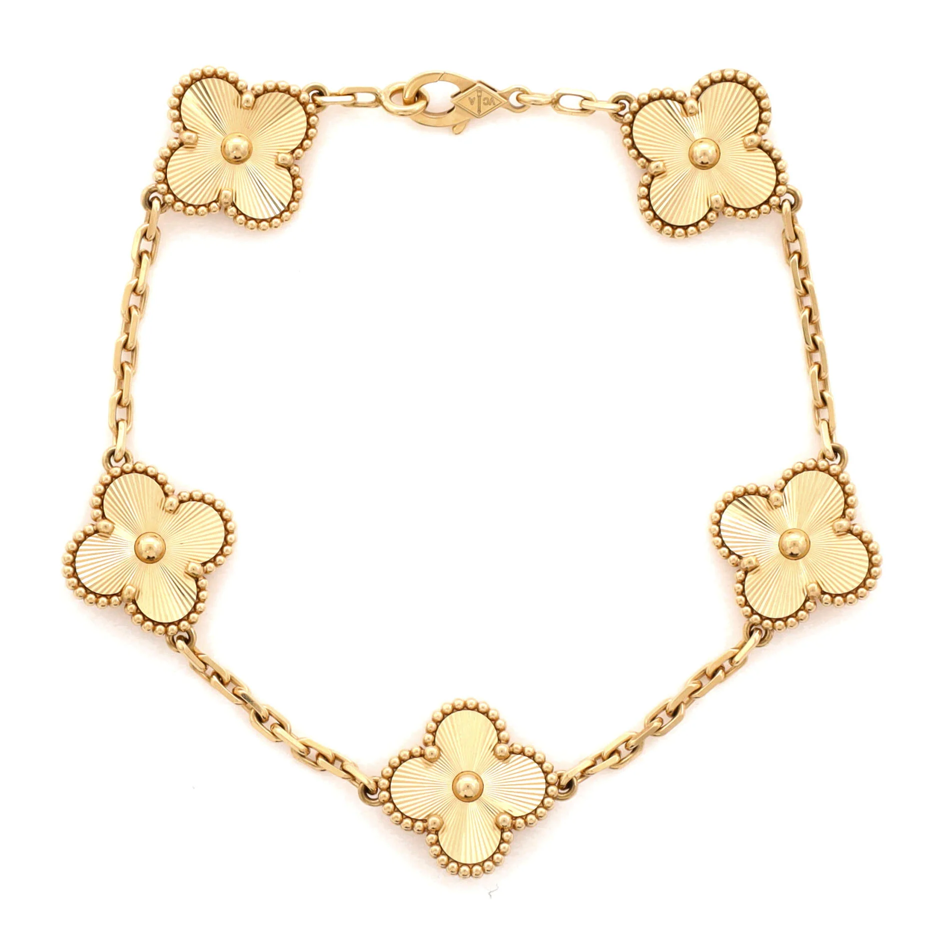 Vintage Alhambra 5 Motifs Bracelet Guilloche 18K Yellow Gold