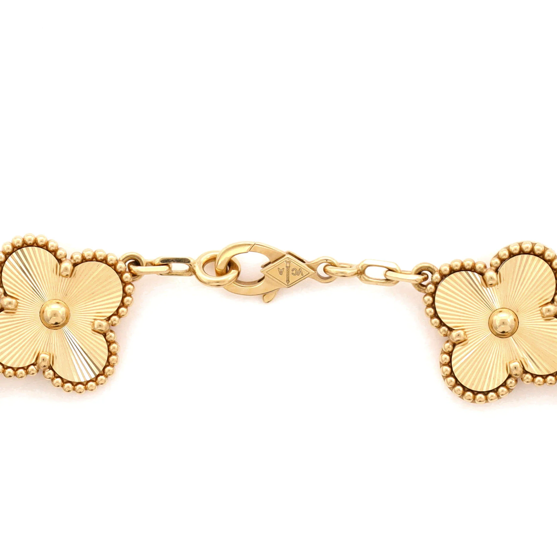 Vintage Alhambra 5 Motifs Bracelet Guilloche 18K Yellow Gold - Image 4