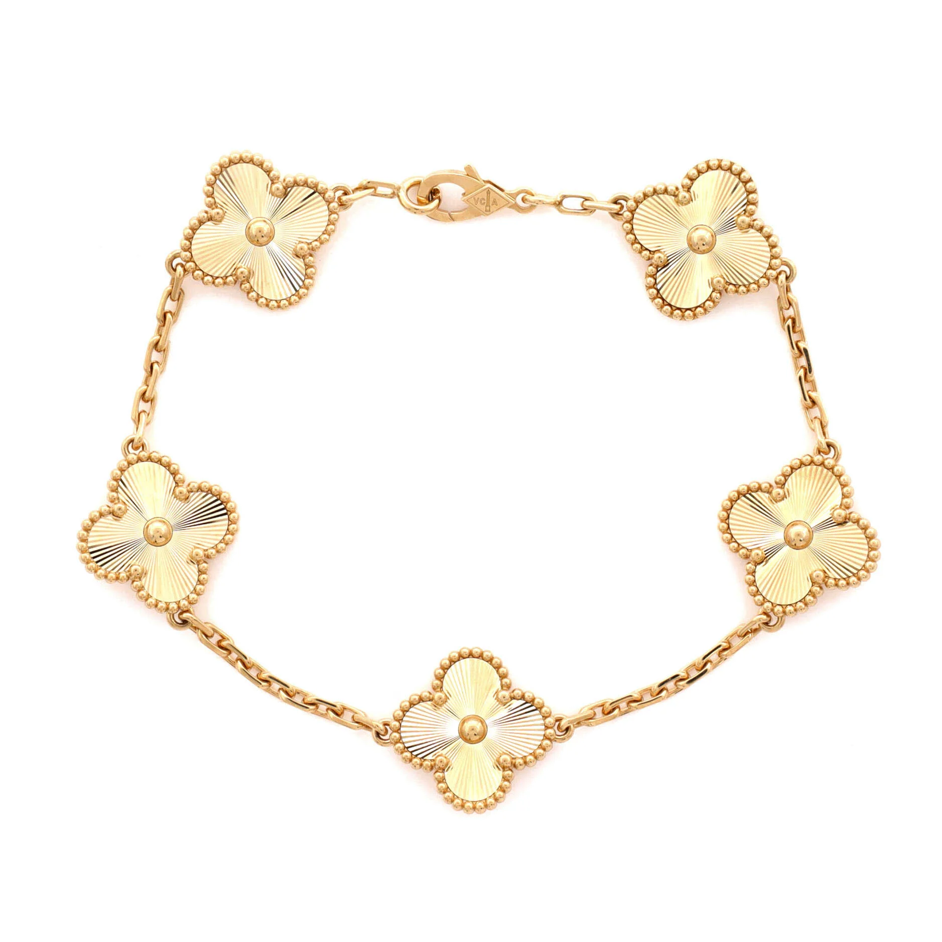 Vintage Alhambra 5 Motifs Bracelet Guilloche 18K Yellow Gold