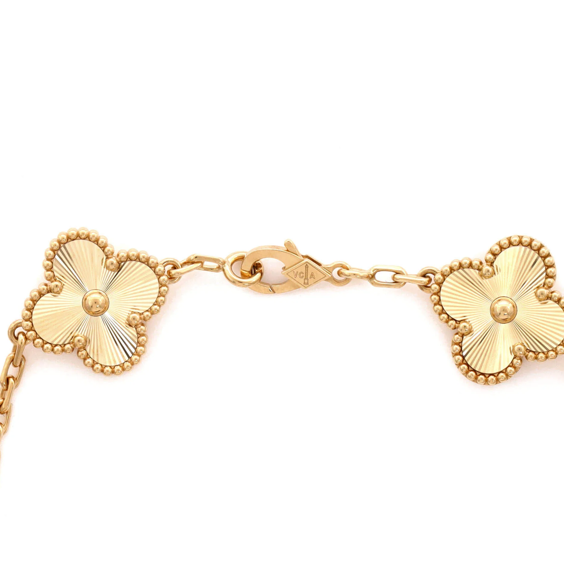 Vintage Alhambra 5 Motifs Bracelet Guilloche 18K Yellow Gold - Image 4