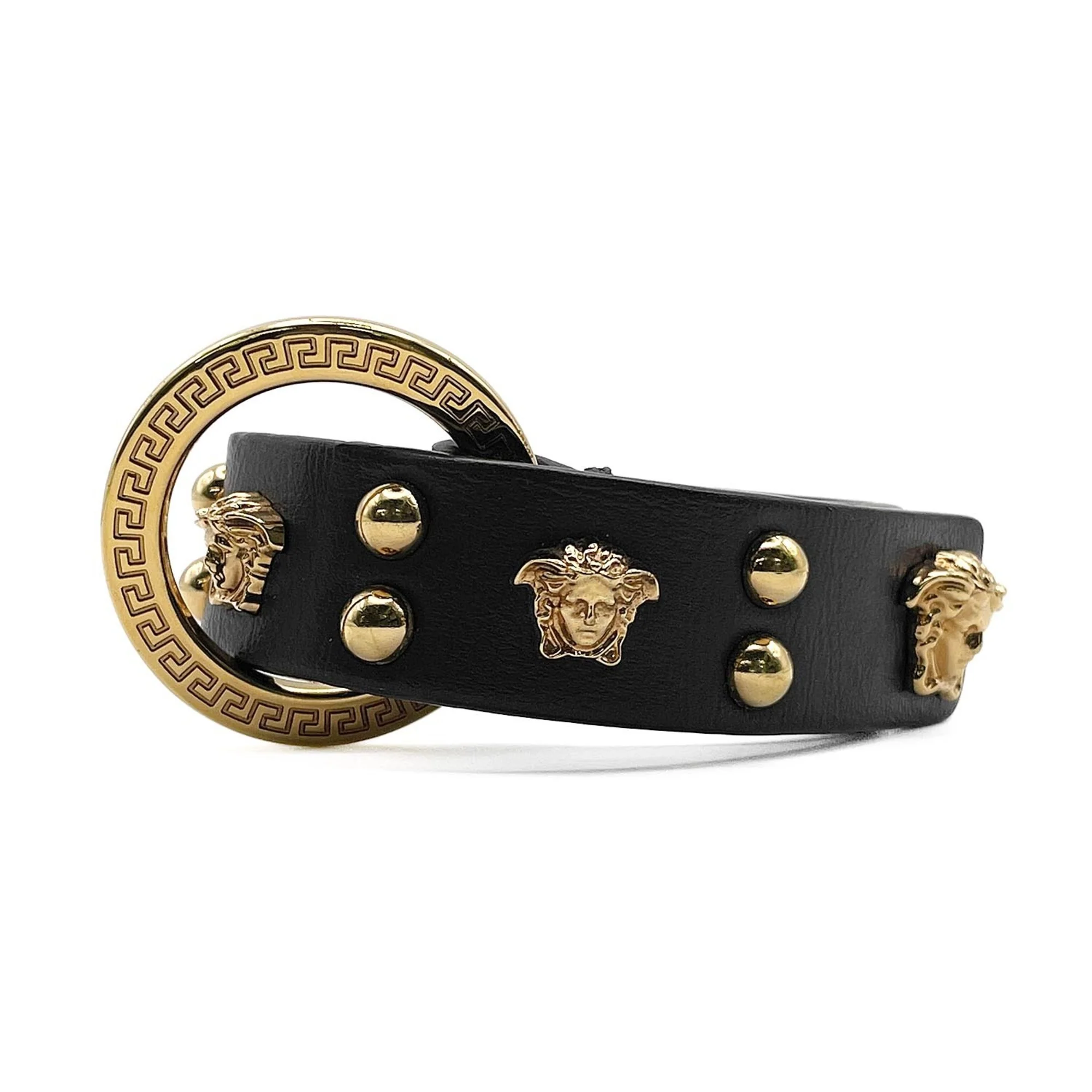 Medusa Bracelet Leather and Metal Black and Gold